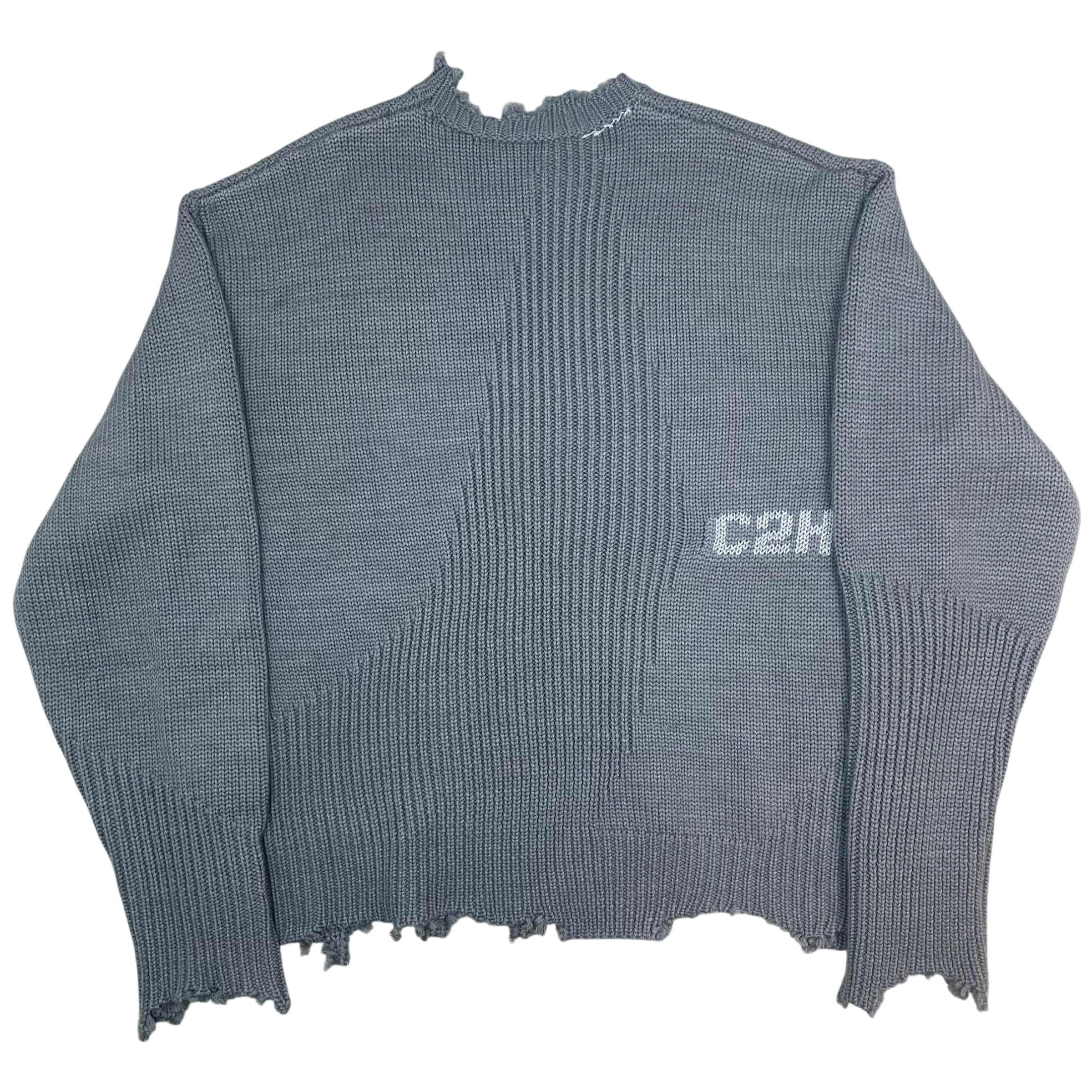 C2H4 Arc Sculpture Wool Blend Distressed Knit Sweatshirt Grey (Size M)