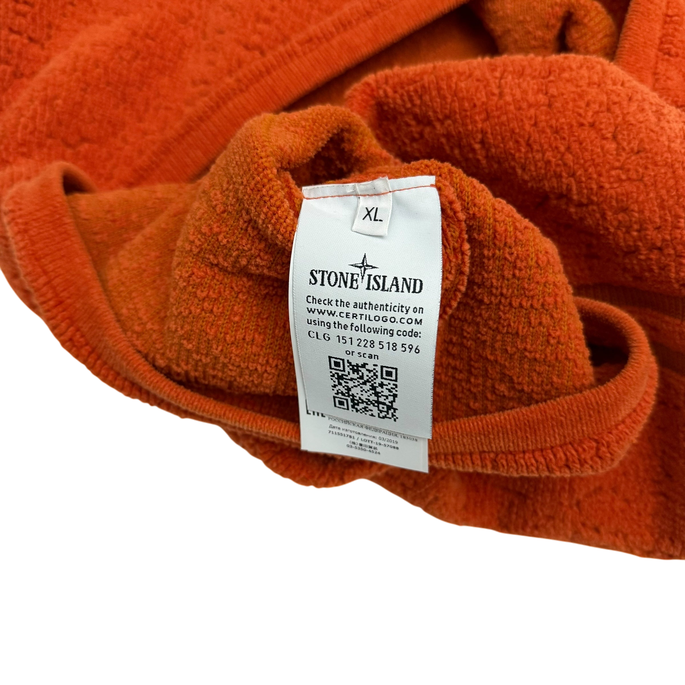 Stone Island AW19 Textured Sweatshirt Orange (Size XL)