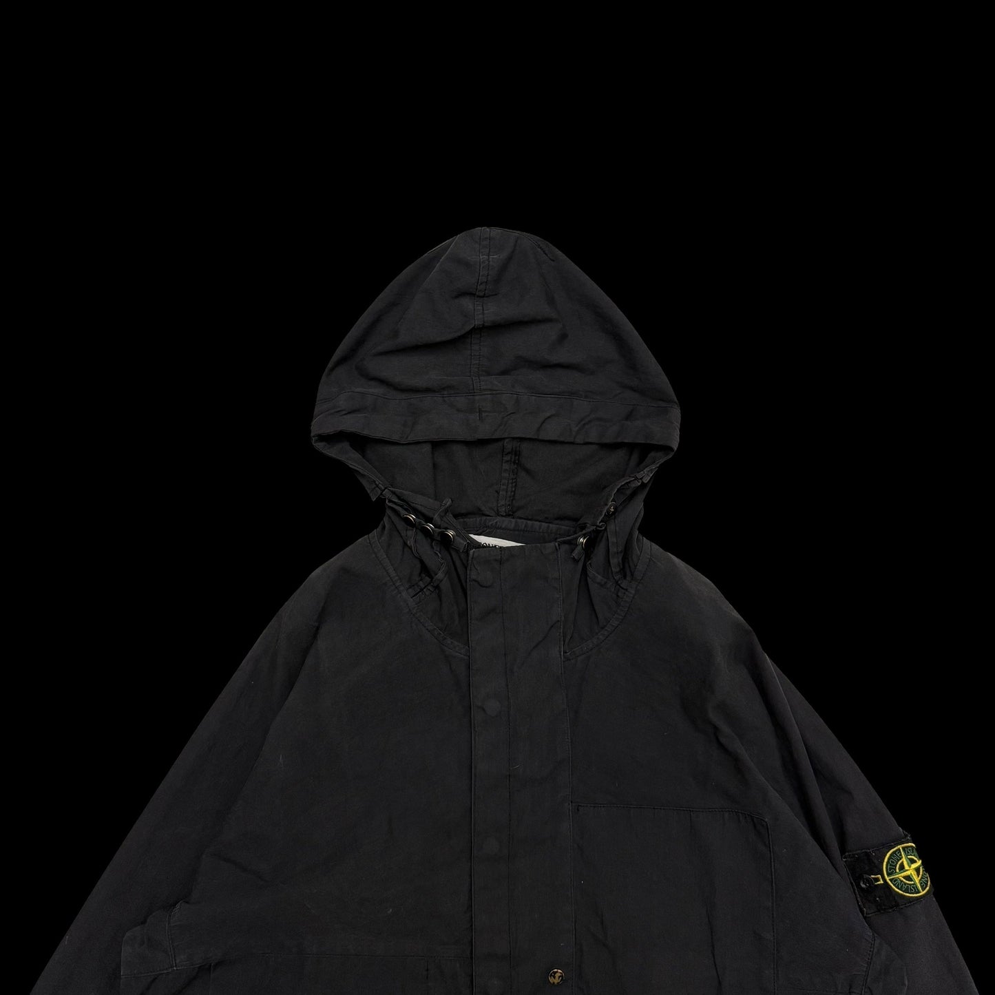 Stone Island SS 2004 Black Raso Gommato Jacket Black (Size L)