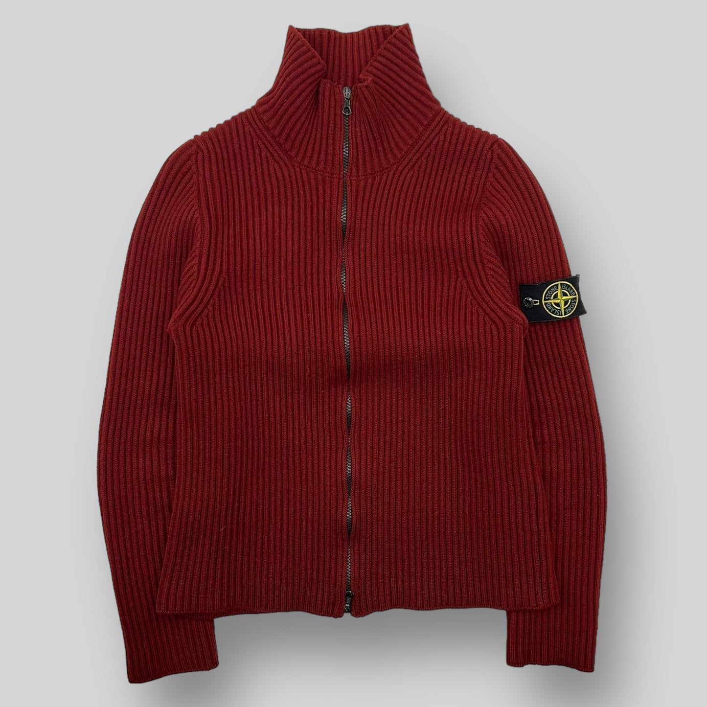 Vintage Stone Island Ribbed Wool Zip-up Jumper Red (Fits S)