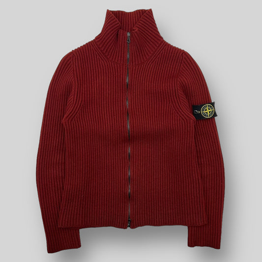 Vintage Stone Island Ribbed Wool Zip-up Jumper Red (Fits S)