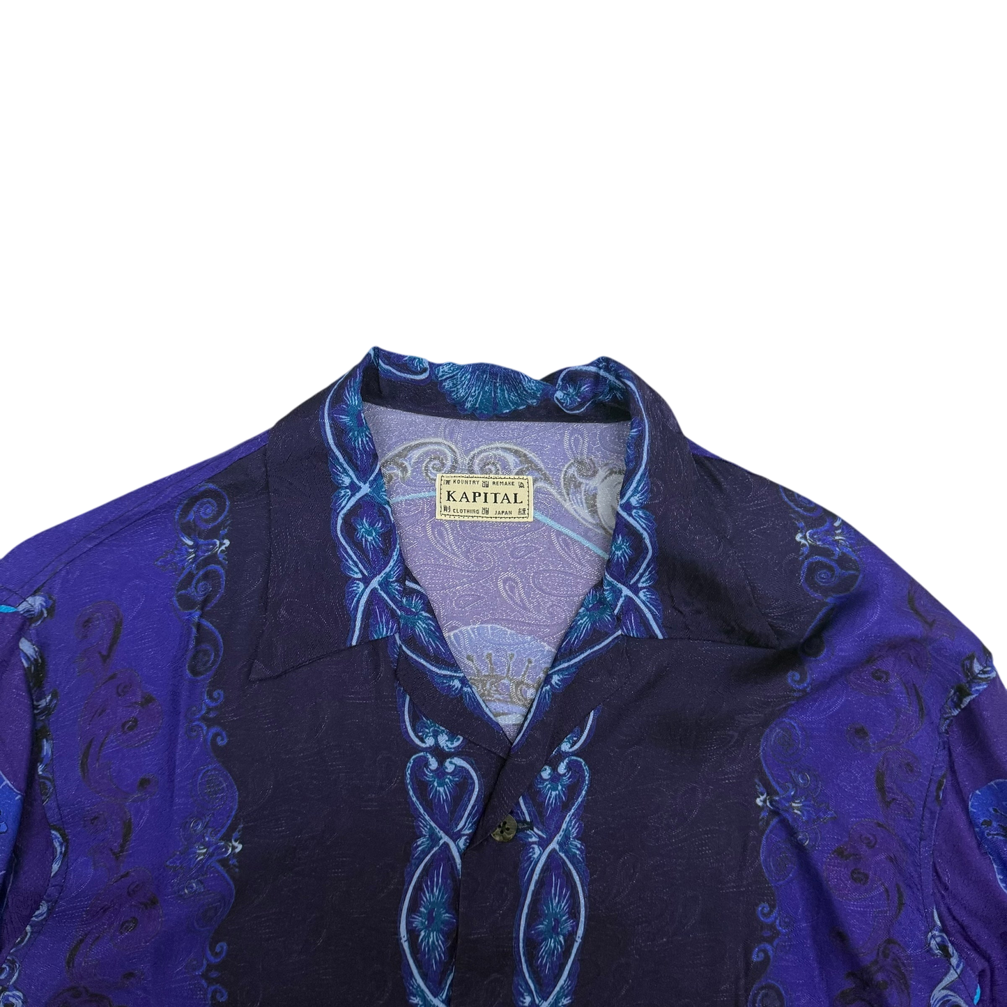 Kapital Virgin Mary Rayon Open Collar LS Shirt Purple / Blue (Size 2)