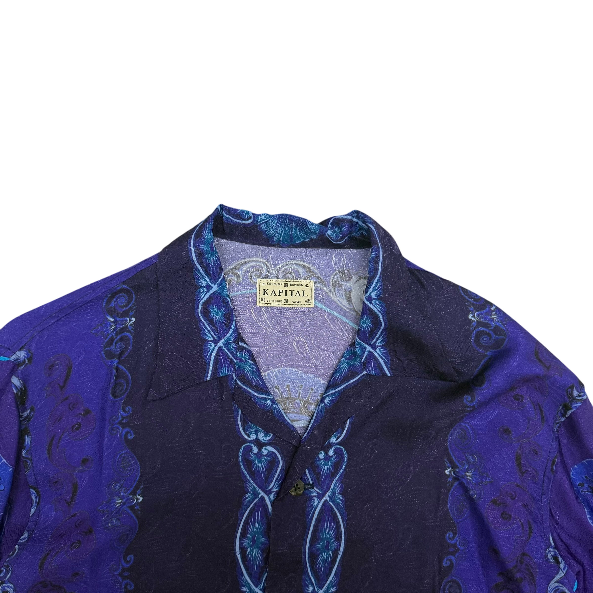 Kapital Virgin Mary Rayon Open Collar LS Shirt Purple / Blue (Size 2)