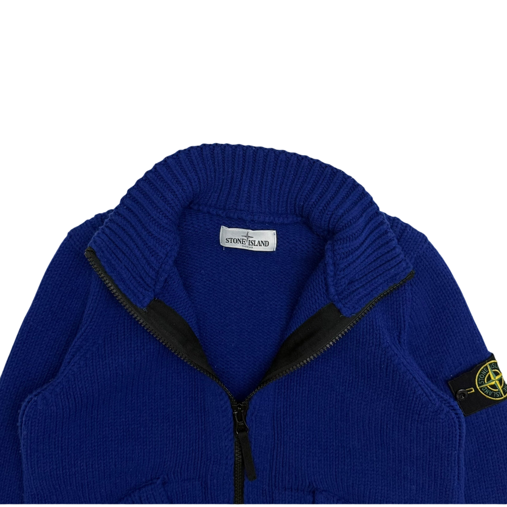Stone Island AW12 Wool Blend Heavy Knit Zip-Up Sweatshirt Royal Blue (Size M)
