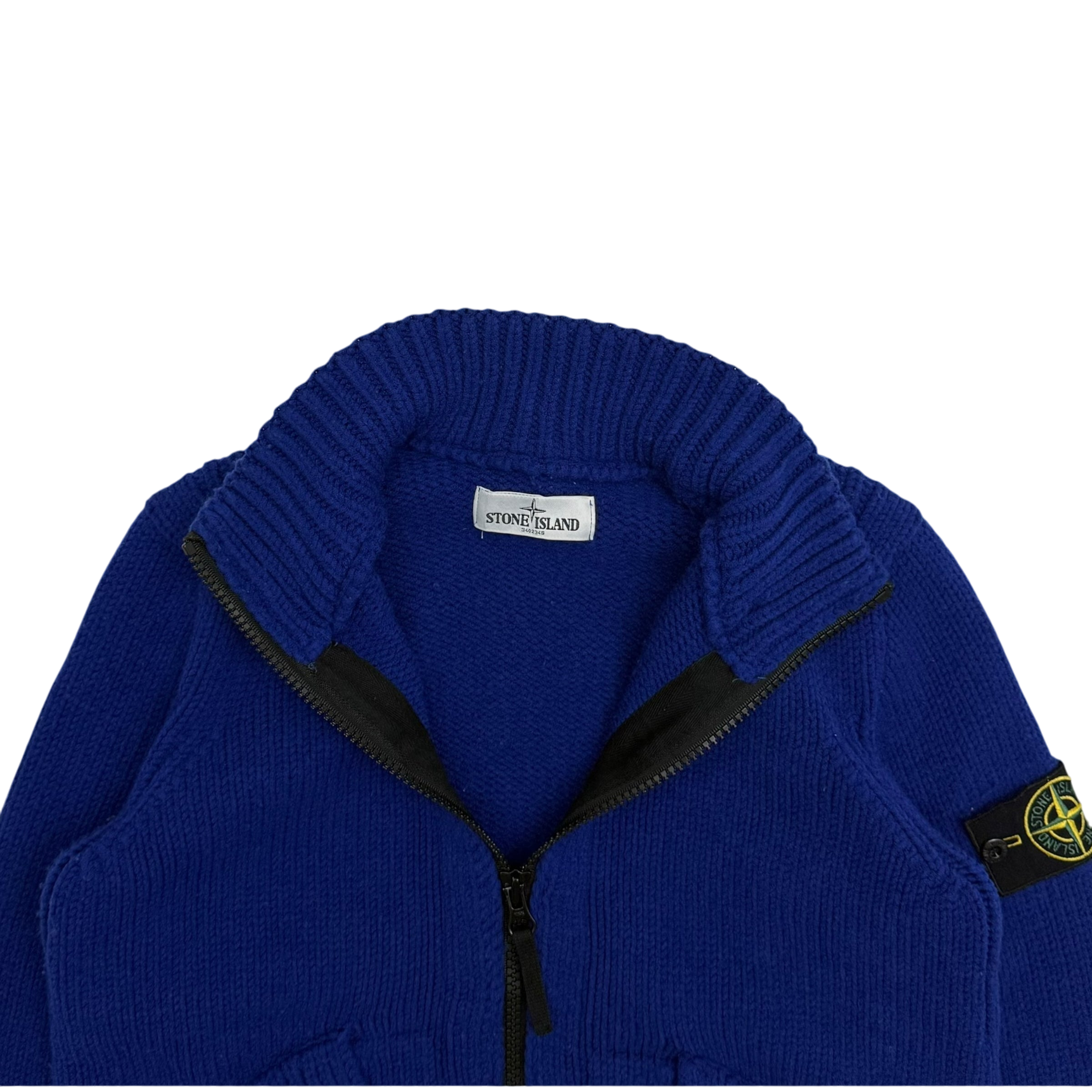 Stone Island AW12 Wool Blend Heavy Knit Zip-Up Sweatshirt Royal Blue (Size M)