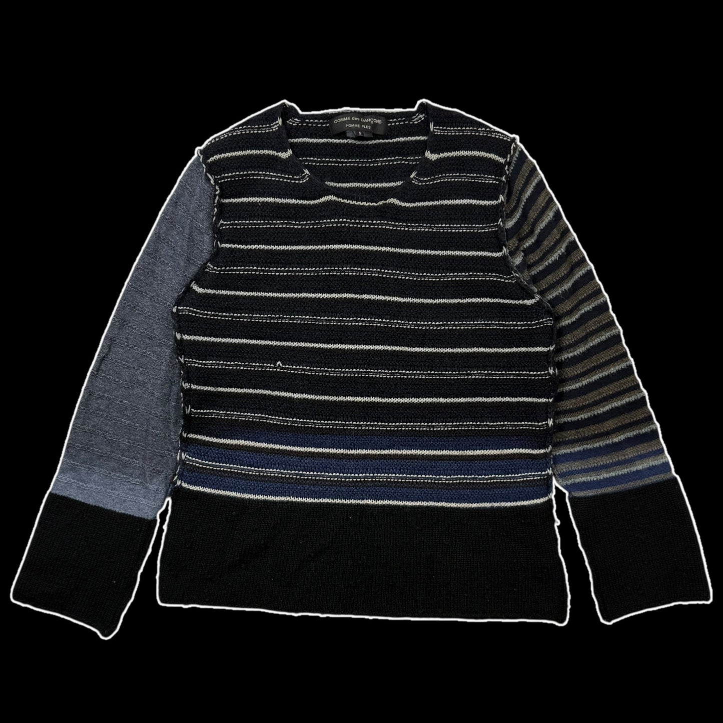 Comme des Garçons Homme Plus AD2011 Striped Wool Sweatshirt Black / Blue (Size S)