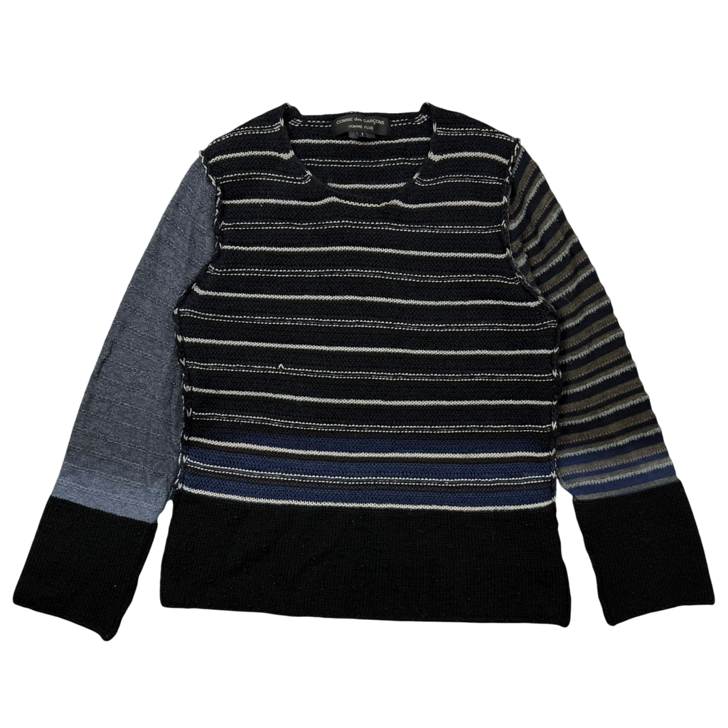 Comme des Garçons Homme Plus AD2011 Striped Wool Sweatshirt Black / Blue (Size S)