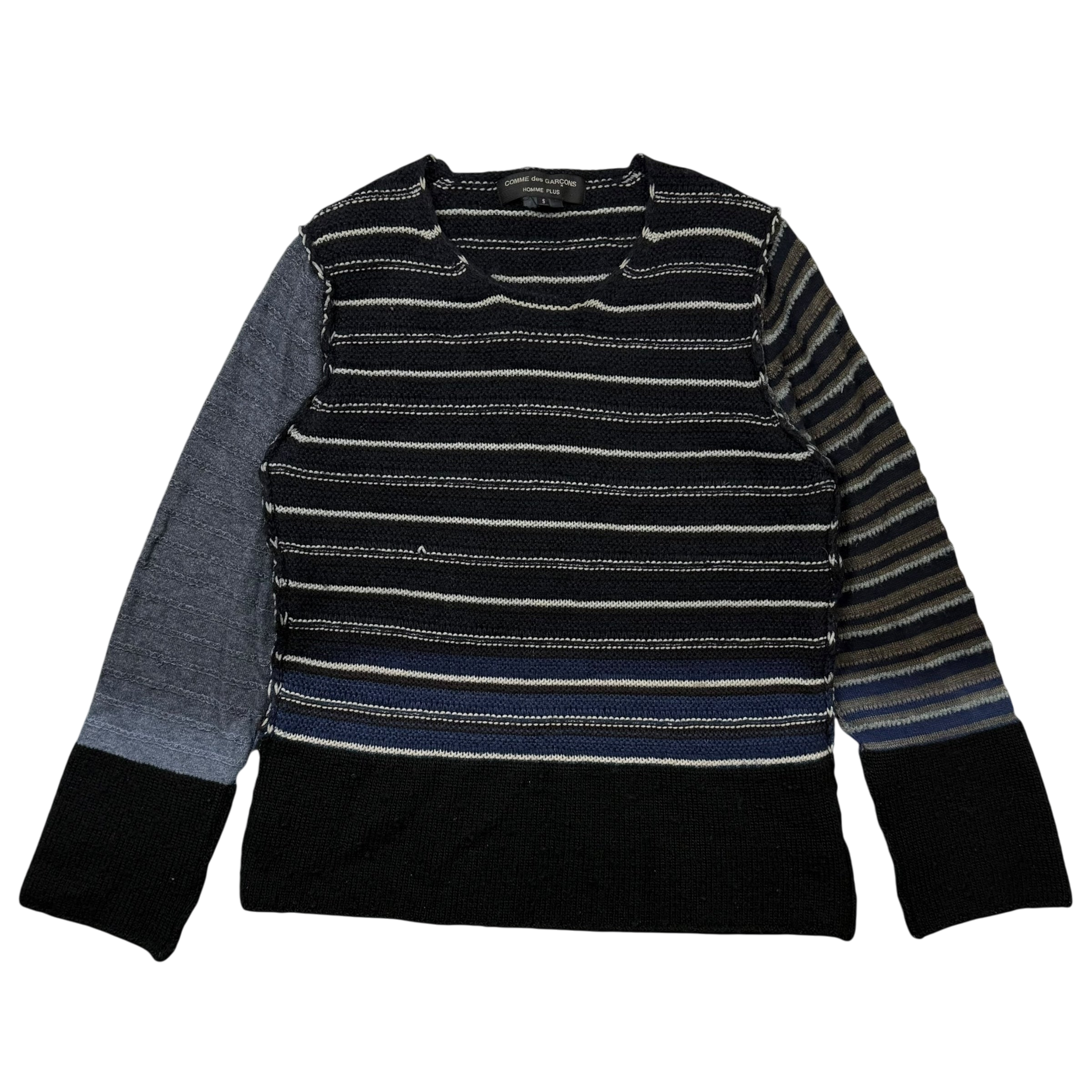 Comme des Garçons Homme Plus AD2011 Striped Wool Sweatshirt Black / Blue (Size S)