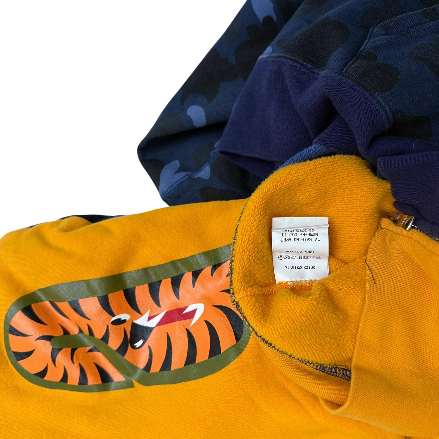 BAPE (A Bathing Ape) Tiger Shark Zip-Up Hoodie Yellow/Blue (Size M)