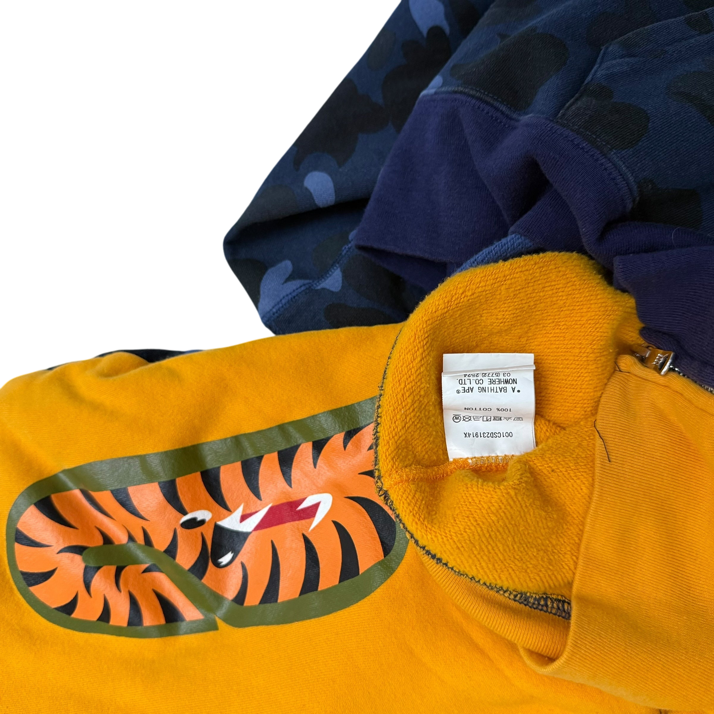 BAPE (A Bathing Ape) Tiger Shark Zip-Up Hoodie Yellow/Blue (Size M)