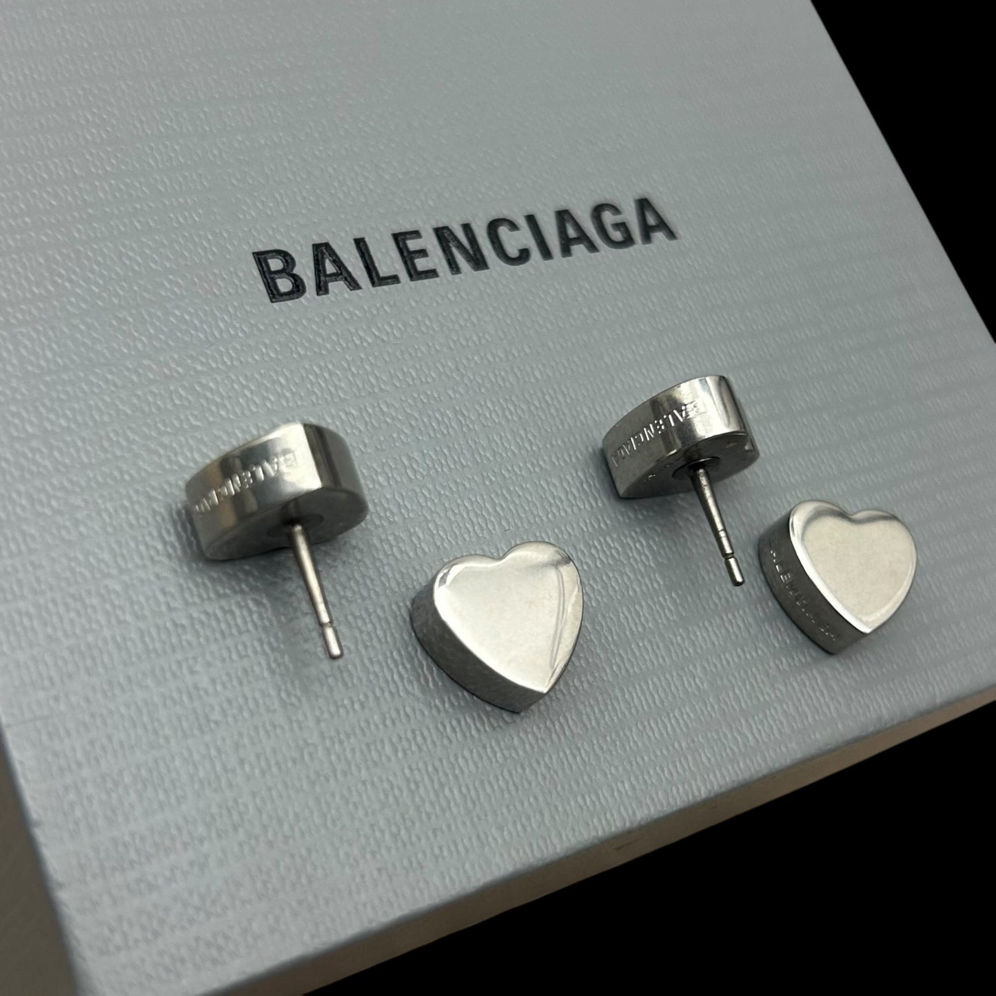 Balenciaga Logo-Engraved Heart Earrings 925 Silver