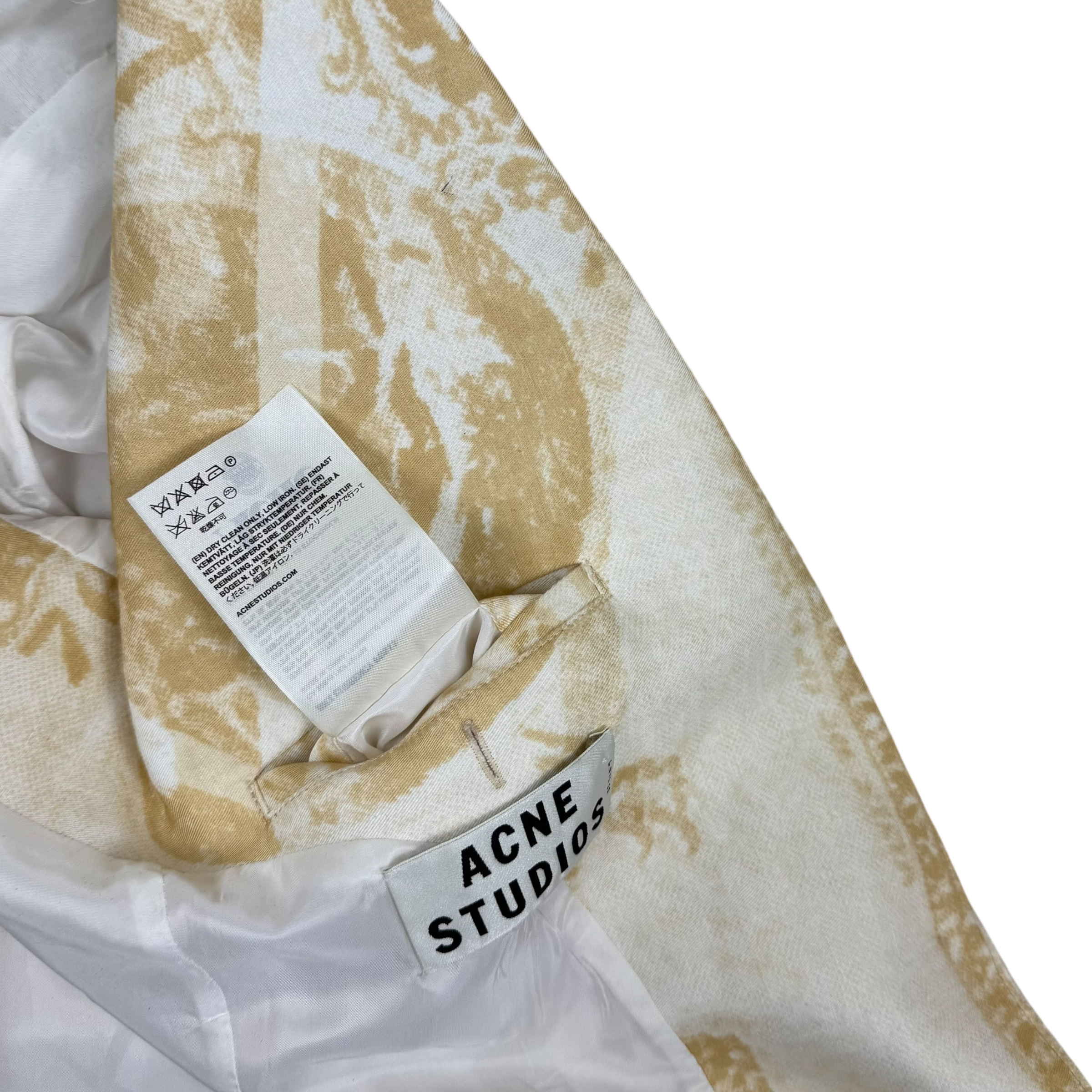 Acne Studios SS13 Resort Linen Blend Raw Hem Jinx Currency Blazer Yellow/White (Size 36)