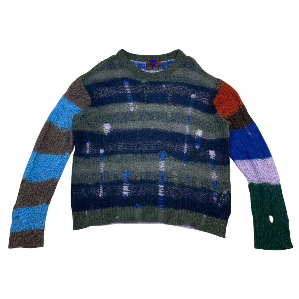 Heaven By Marc Jacobs SS22 Distressed Mohair-Blend Open Knit Crewneck Multi (Size L)