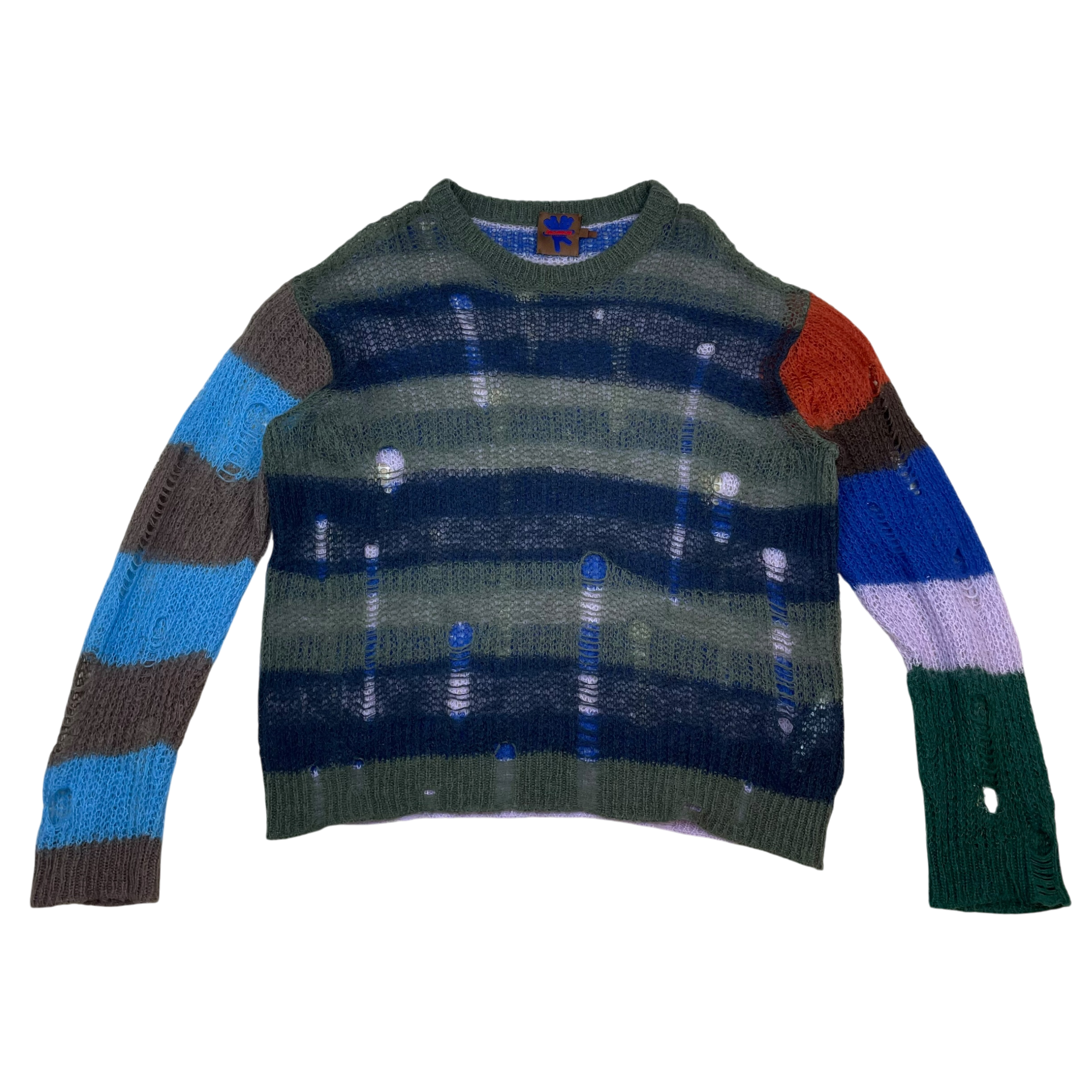 Heaven By Marc Jacobs SS22 Distressed Mohair-Blend Open Knit Crewneck Multi (Size L)
