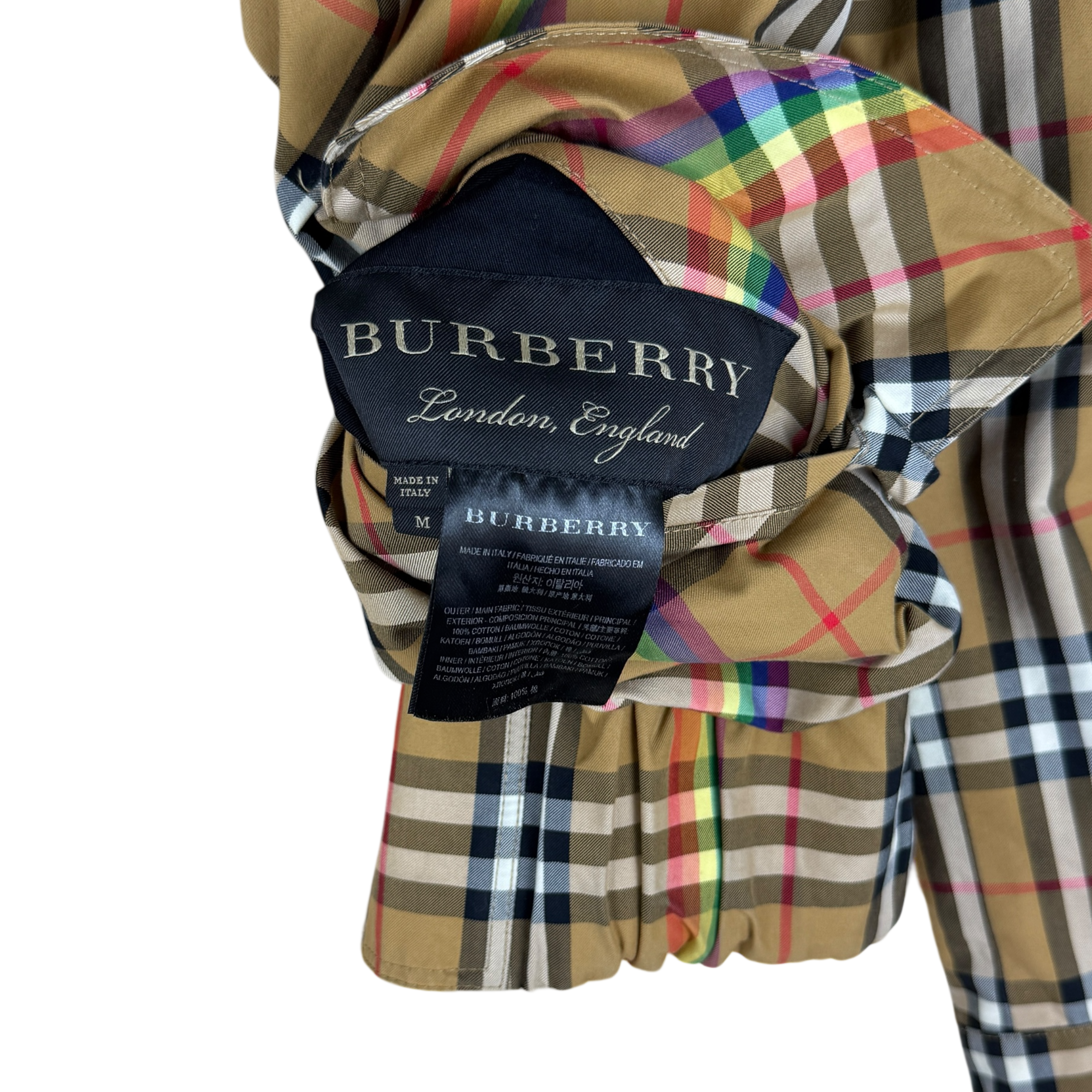 Burberry SS18 Reversible Rainbow Nova Check Harrington Jacket (Size L)