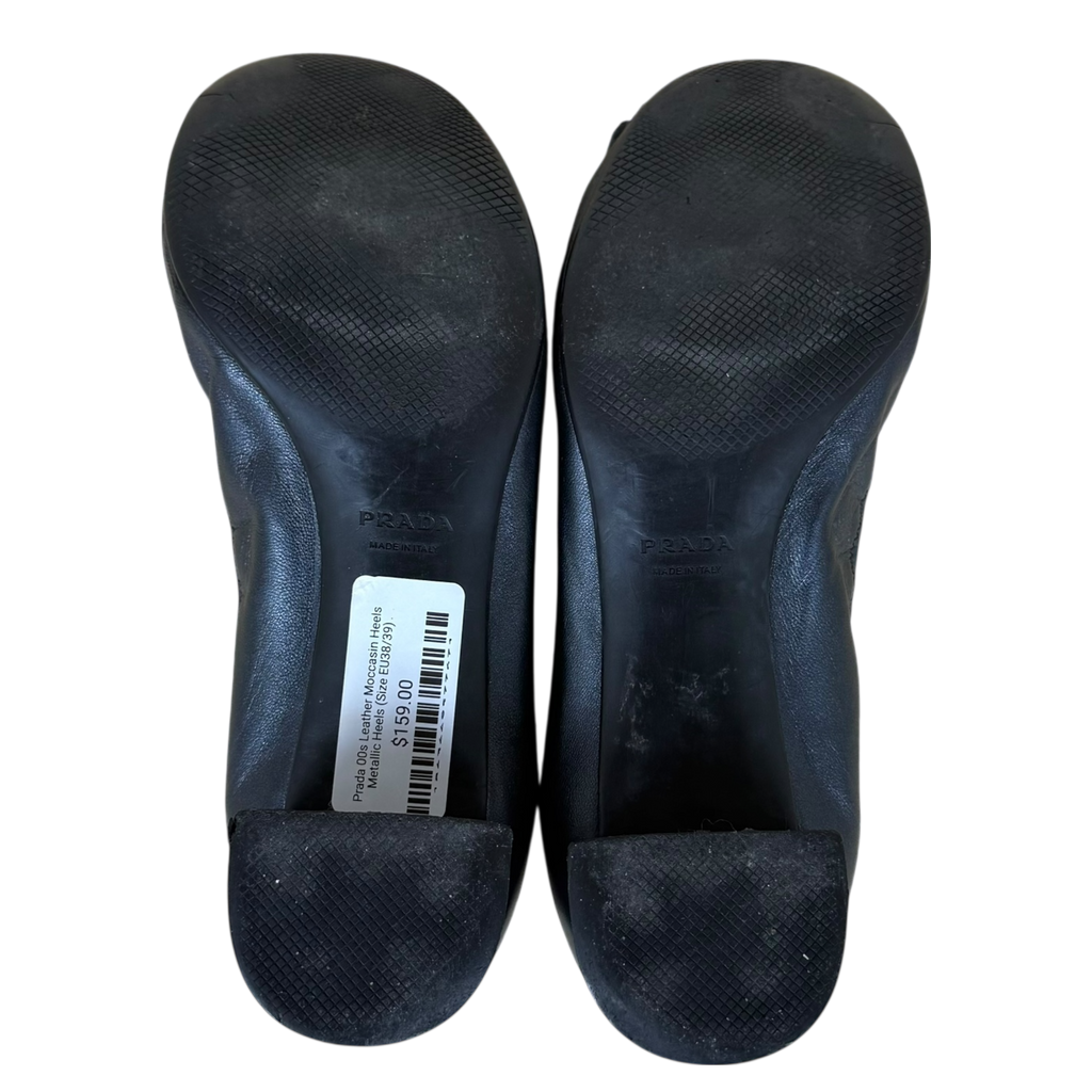Prada 00s Leather Moccasin Heels Metallic Heels (Size EU38/39)