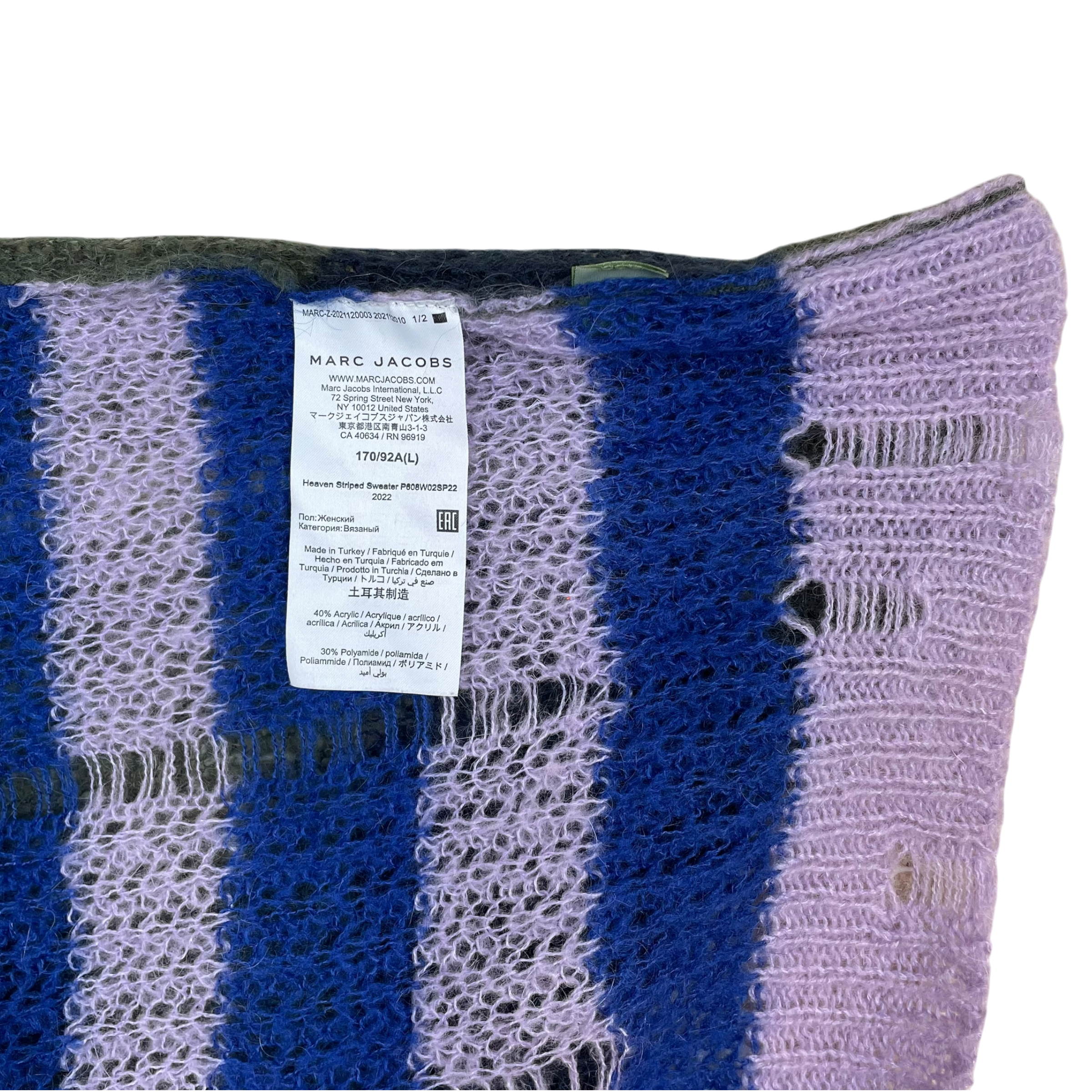 Heaven By Marc Jacobs SS22 Distressed Mohaie-Blend Open Knit Crewneck Multi (Size XS)