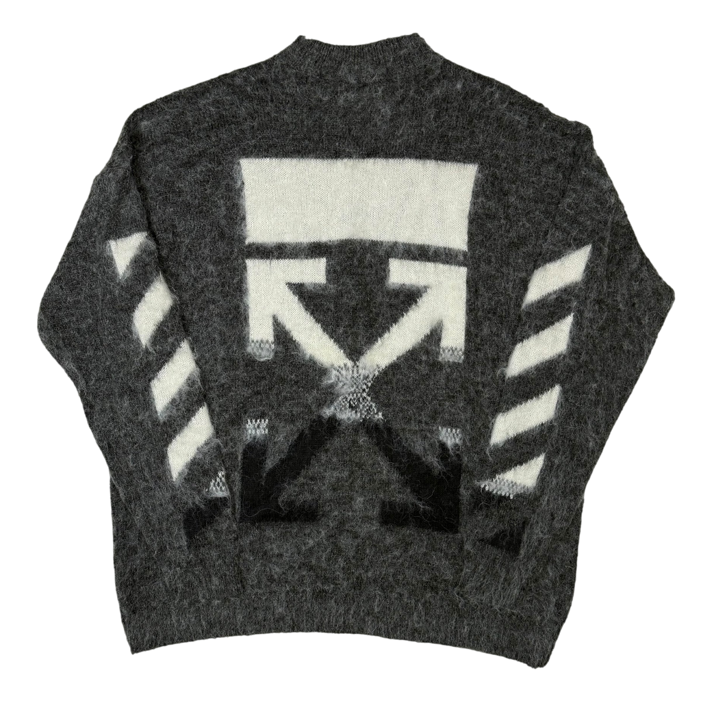 Off-White c/o Virgil Abloh Arrows-Intarsia Gradient Mohair Oversized Sweatshirt Grey (Fits Up To XL)