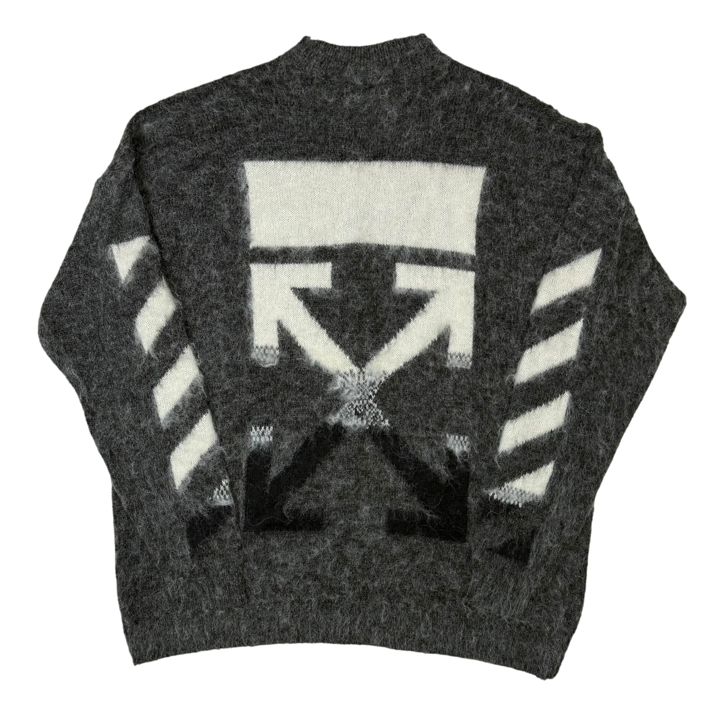 Off-White c/o Virgil Abloh Arrows-Intarsia Gradient Mohair Oversized Sweatshirt Grey (Fits Up To XL)
