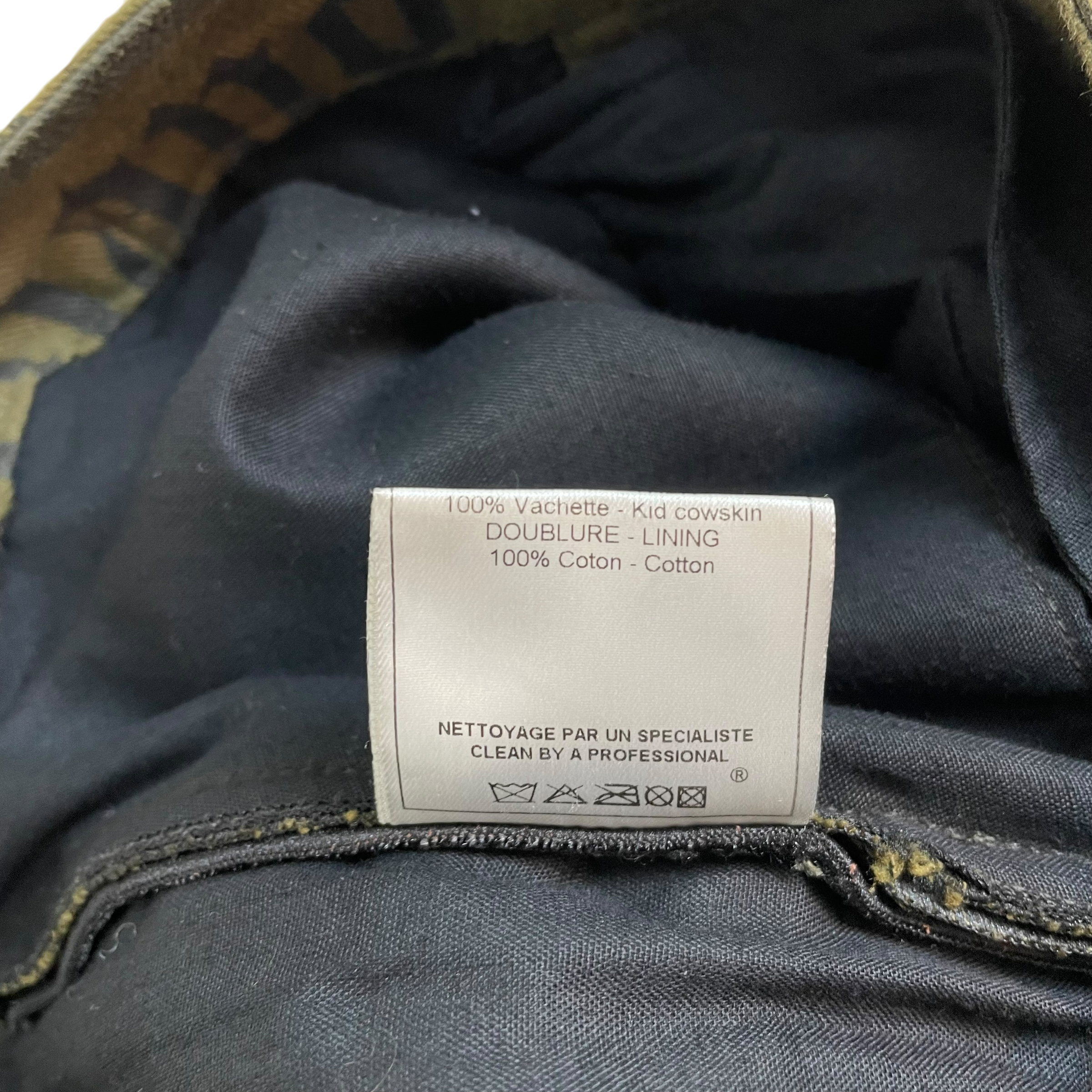 John Galliano 00s Gazette Denim & Leather Pants Brown/Green (Size 52)