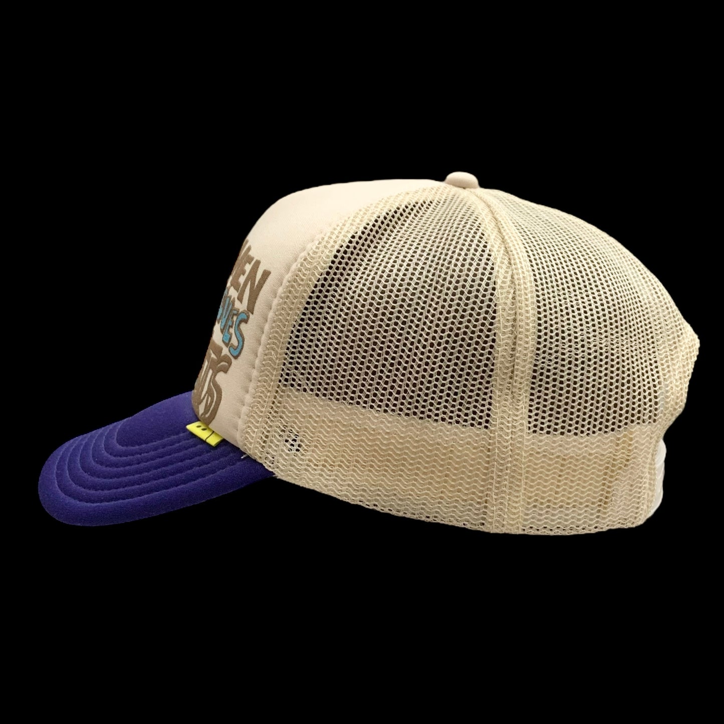 Kapital ‘Denim Men Love Cats’ Trucker Cap Beige / Purple