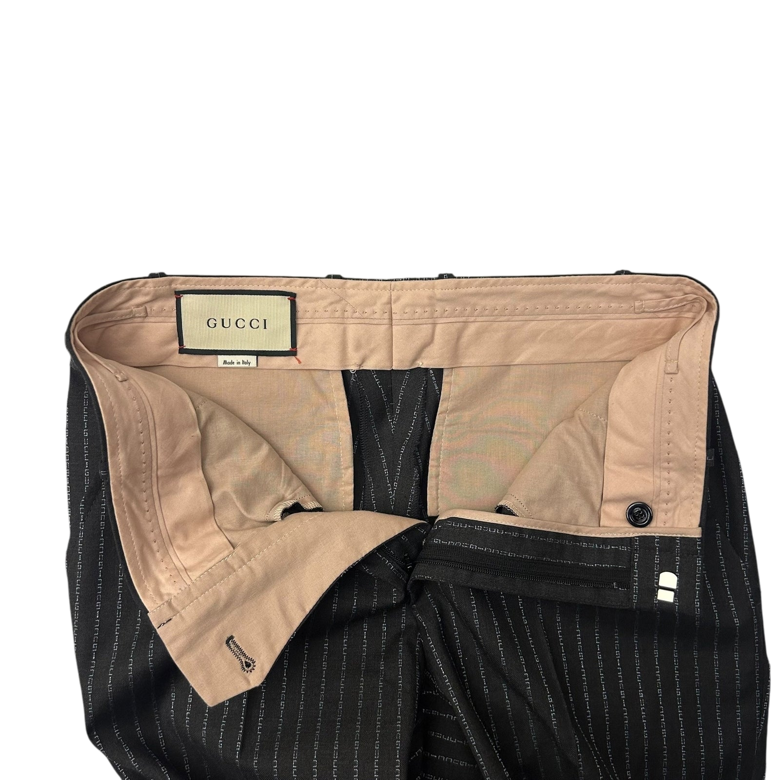 Gucci Logo Pinstriped Boot Cut Wool Pants Grey / Black (Fits 29”)