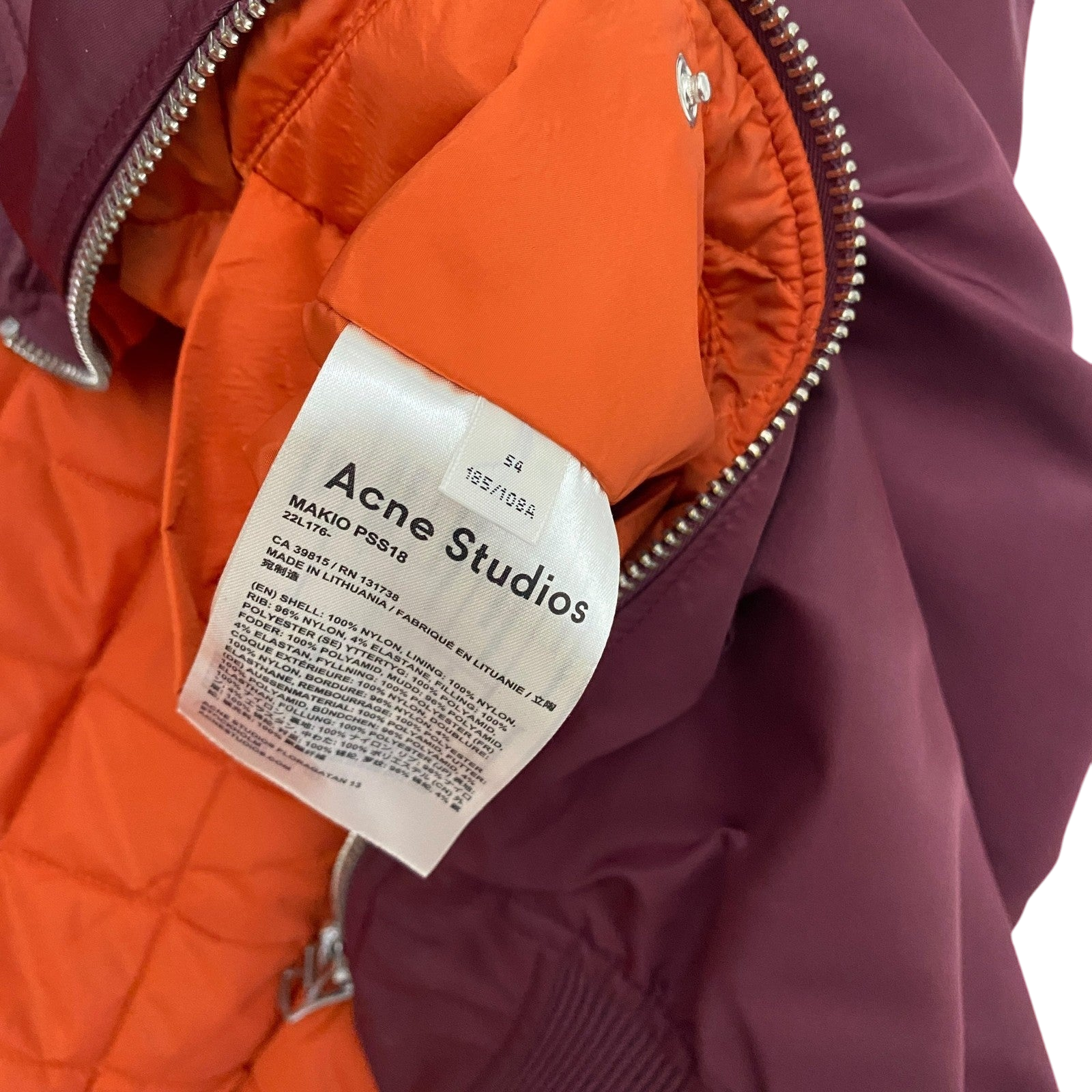 Acne Studios SS18 Makio MA-1 Bomber Jacket Burgundy (Fits L-XL)