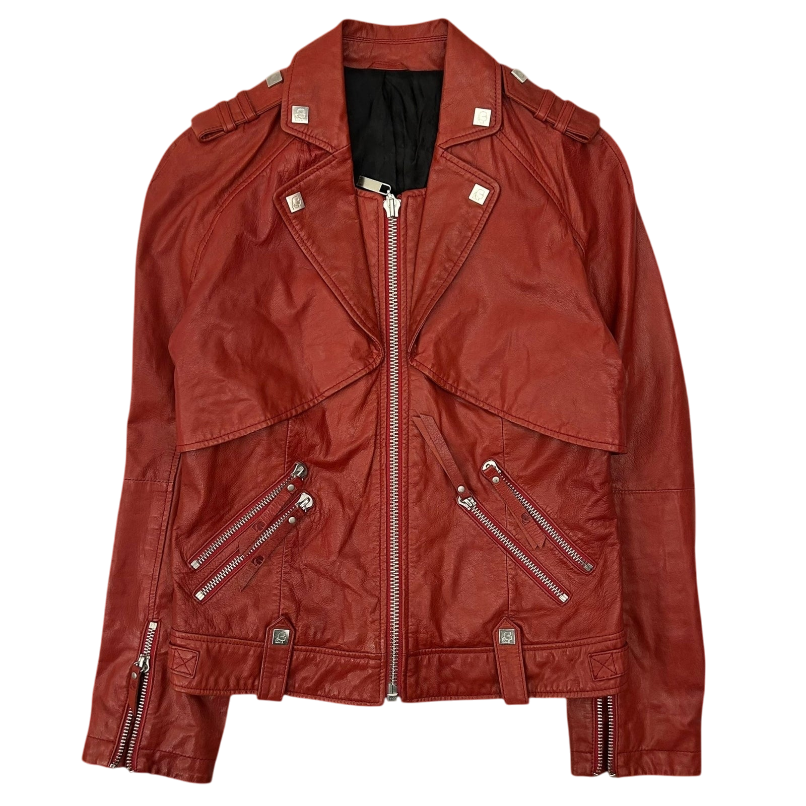 Karl Lagerfeld Goat Leather Biker Jacket Red (Fits M Womens)