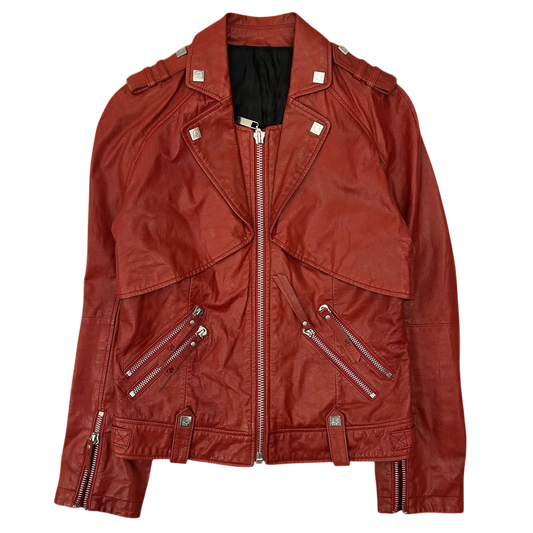 Karl Lagerfeld Goat Leather Biker Jacket Red (Fits M Womens)