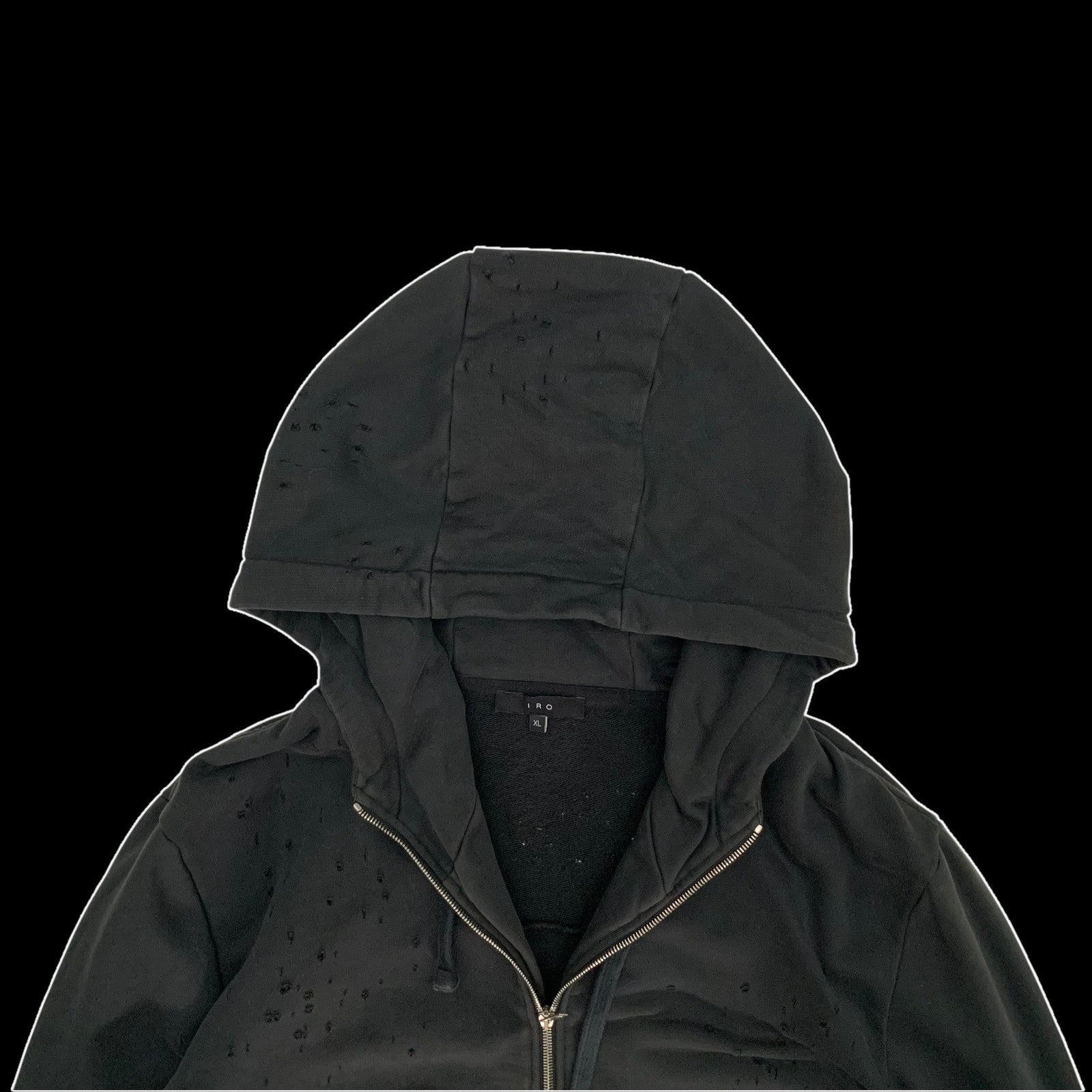 IRO Laslo Distressed Zip Up Hoodie Black (Fits L-XL)