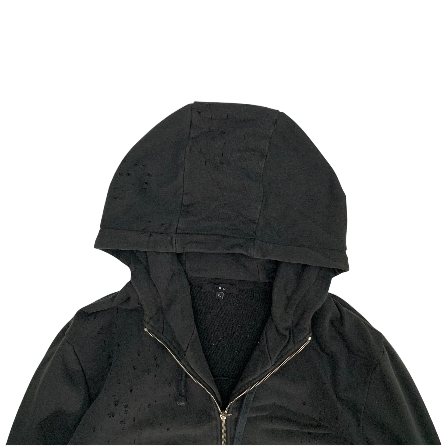 IRO Laslo Distressed Zip Up Hoodie Black (Fits L-XL)