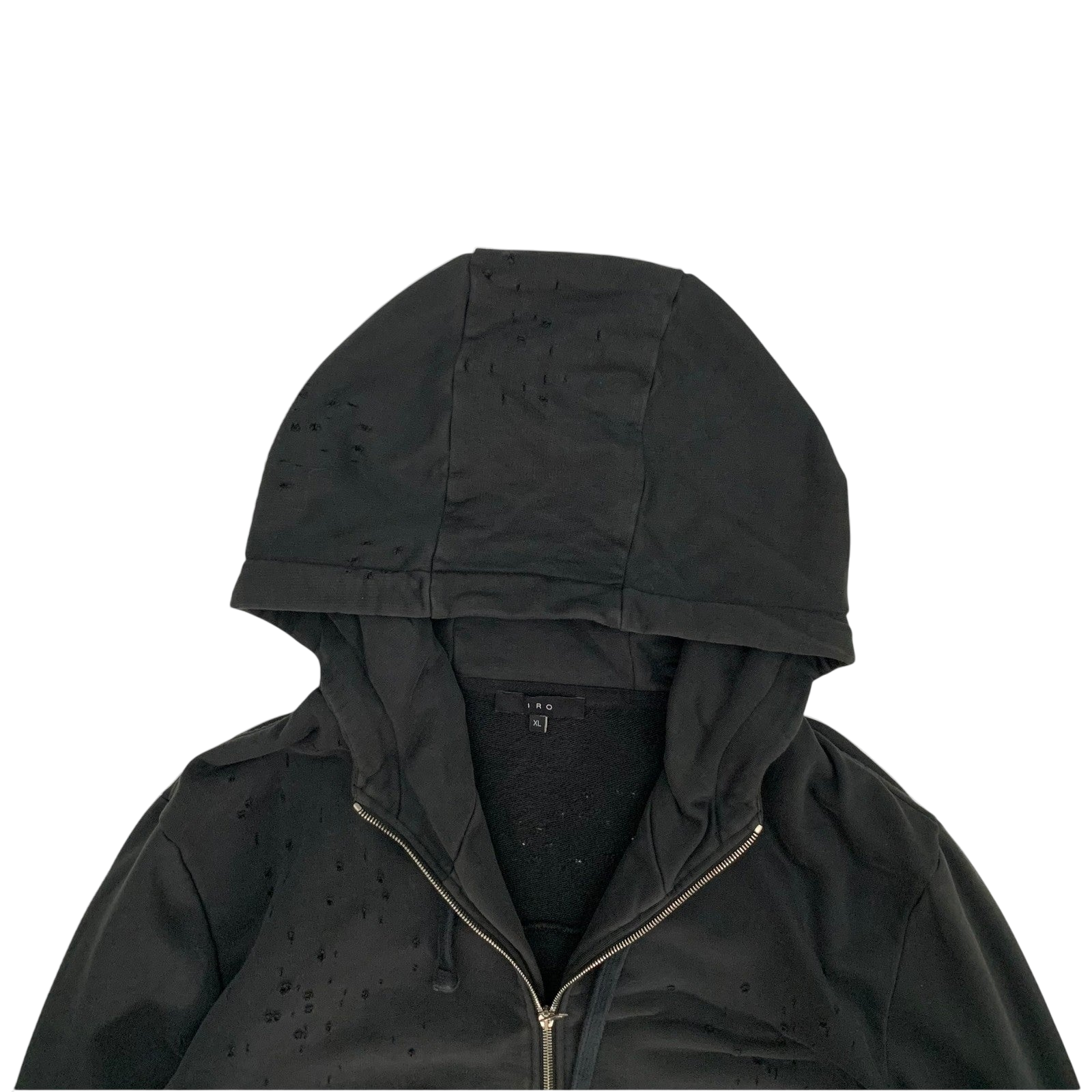 IRO Laslo Distressed Zip Up Hoodie Black (Fits L-XL)