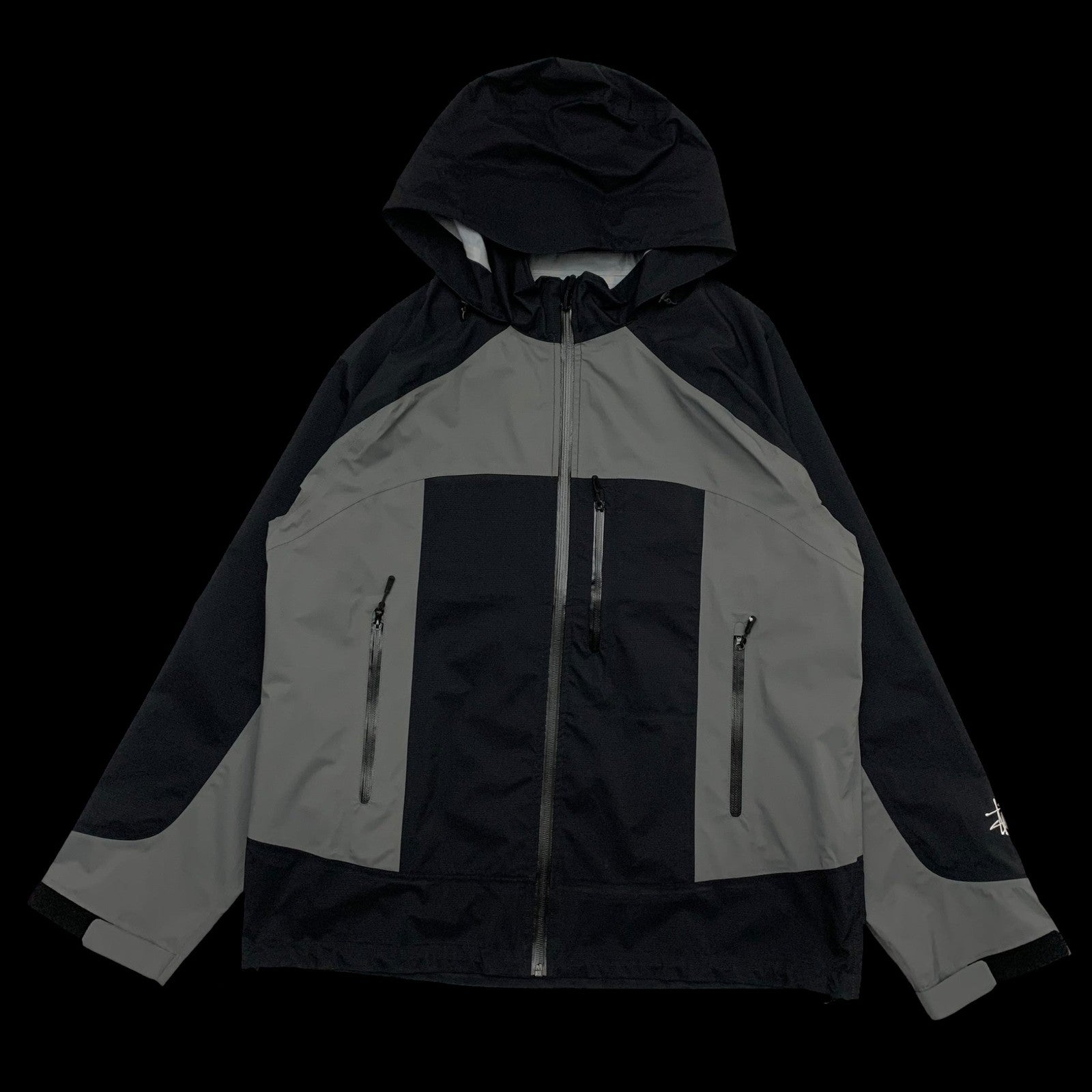 Stussy AW20 Taped Seam Nylon Rain Jacket Black/Grey (Fits L-XL)