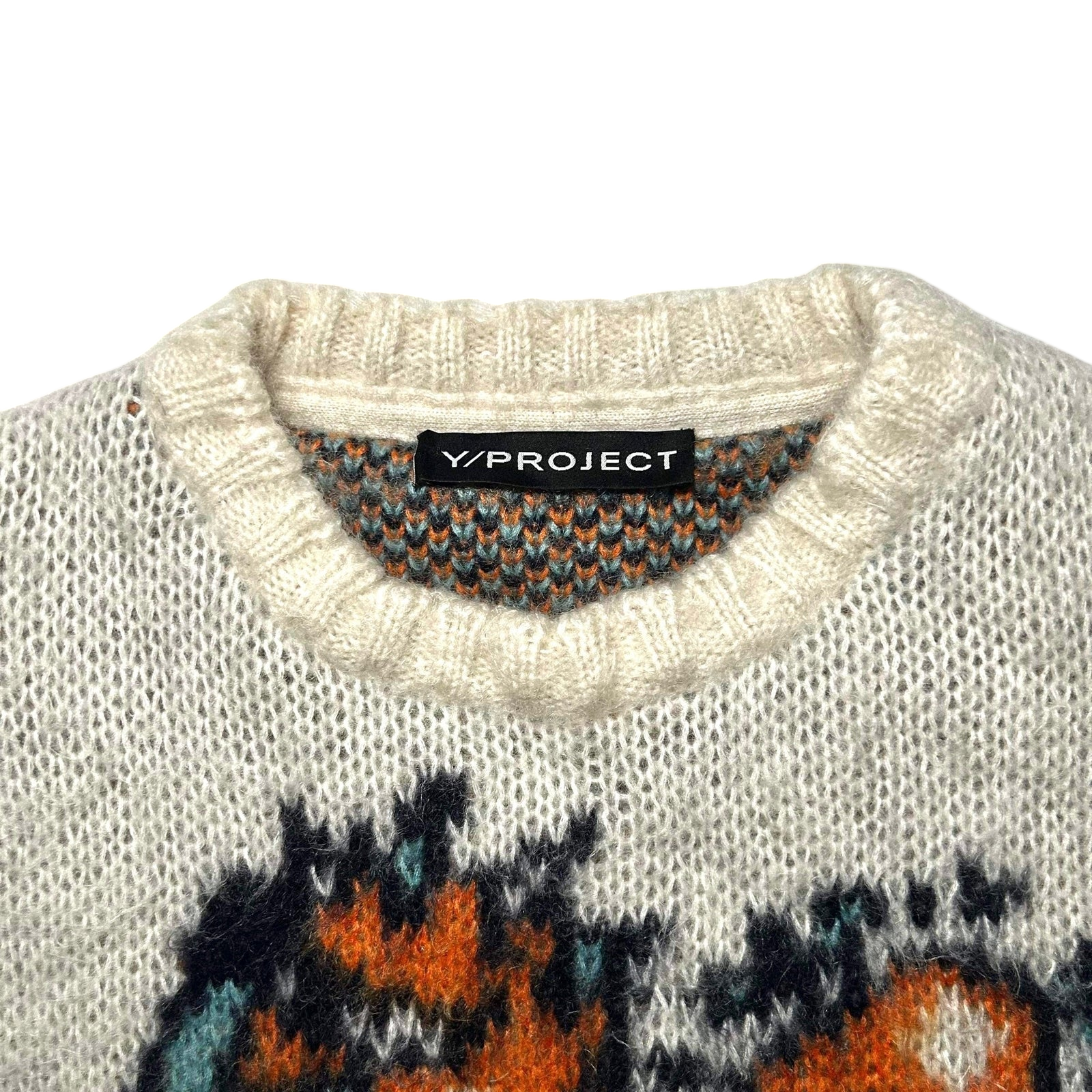 Y/Project White Jacquard Motif Mohair Sweater (Fits XXL)
