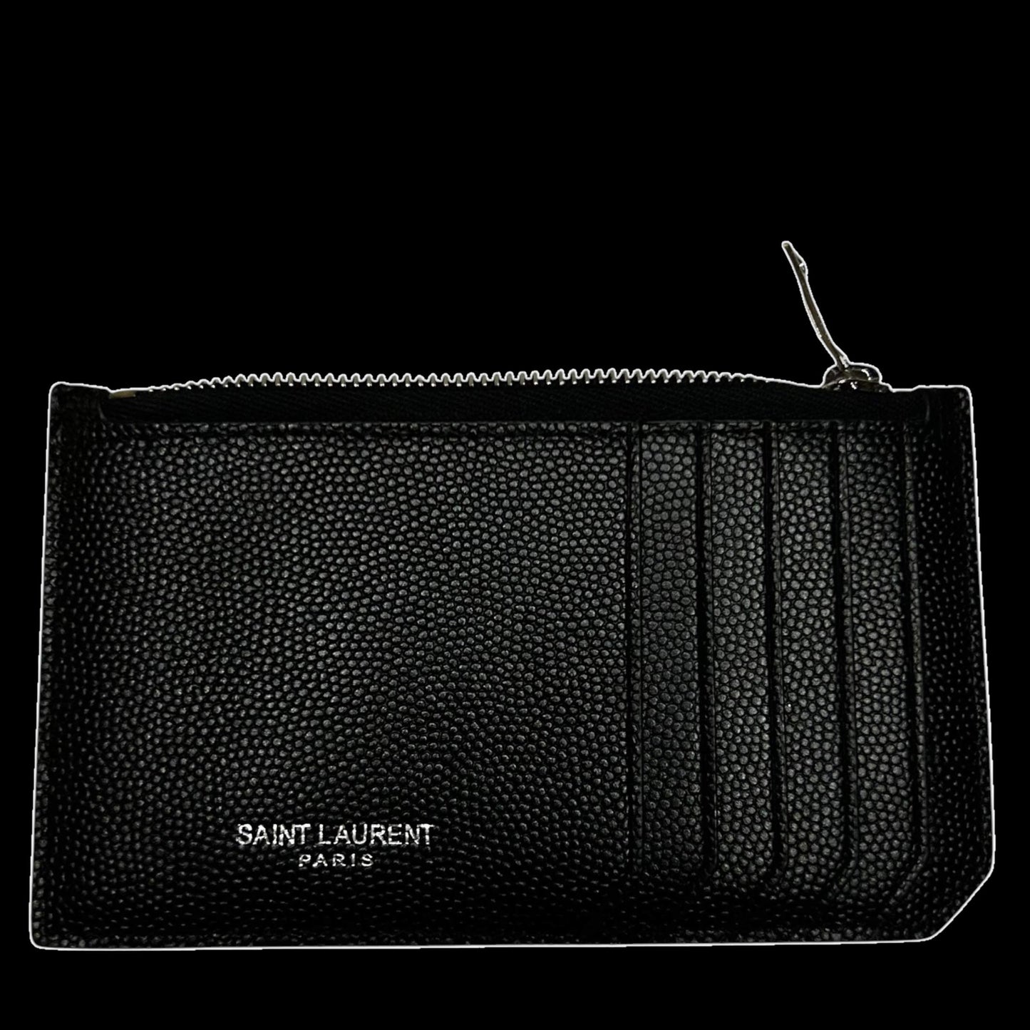Saint Laurent Grained Leather Fragment Zip Card Case Black
