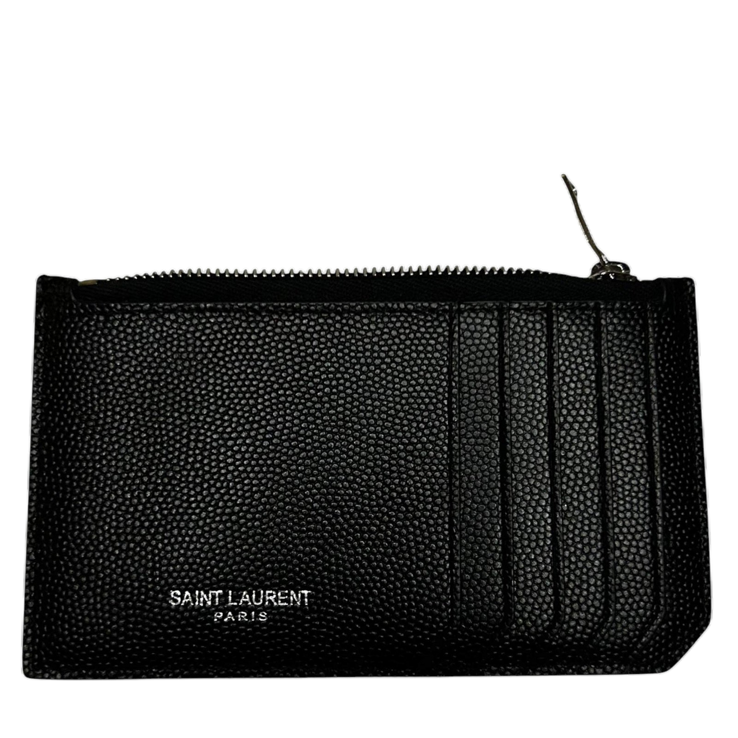 Saint Laurent Grained Leather Fragment Zip Card Case Black