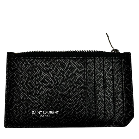 Saint Laurent Grained Leather Fragment Zip Card Case Black