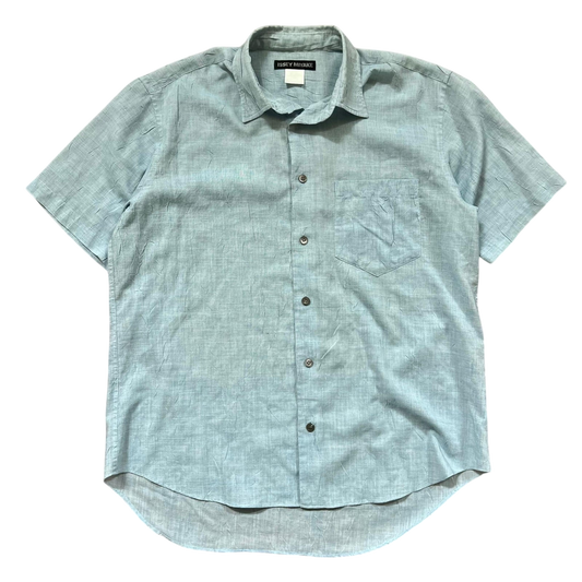 Vintage Issey Miyake Wrinkle-Effect Short Sleeve Blue Shirt (Fits L)