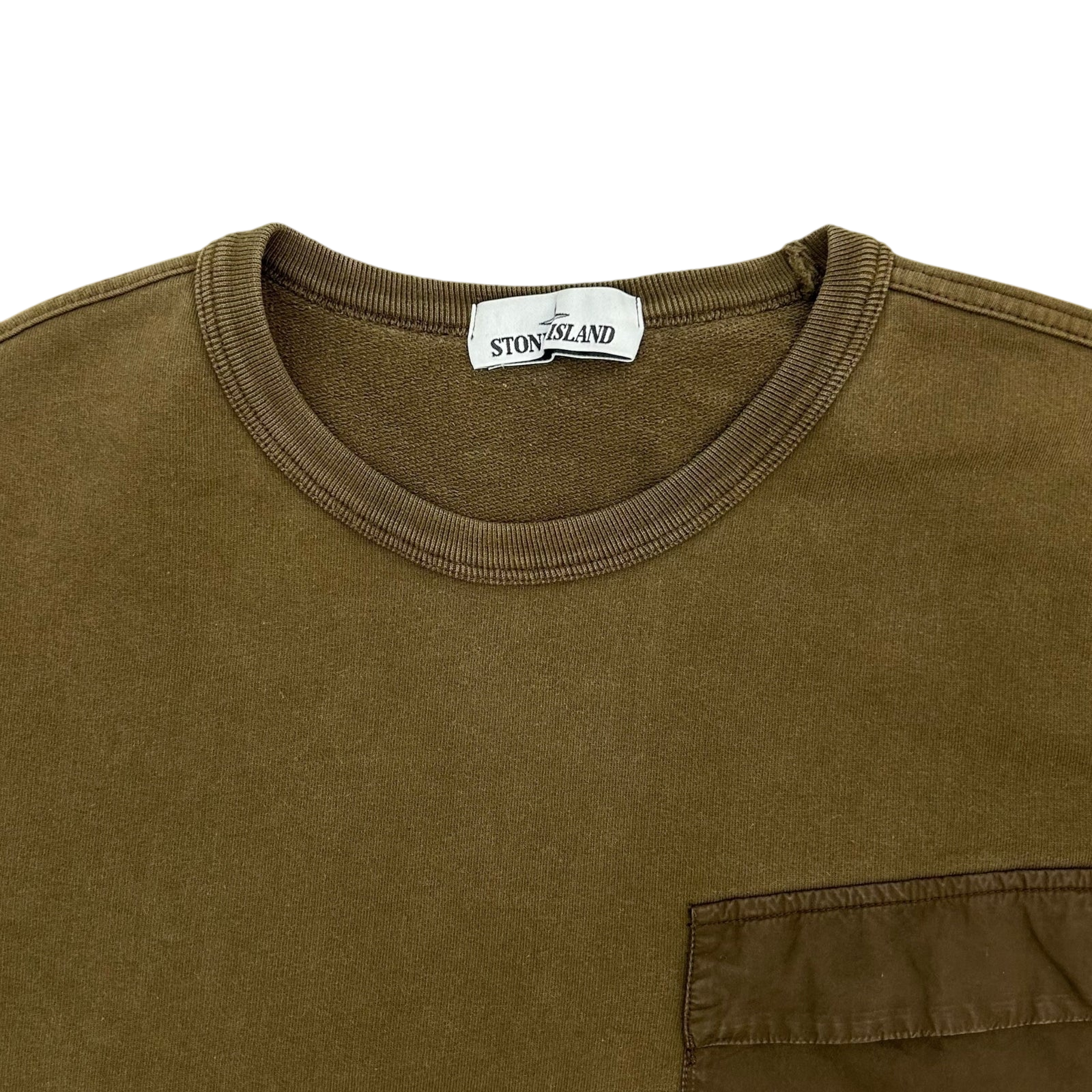 Stone Island Pocket Crewneck Sweater Military Khaki Green (Fits L/XL)