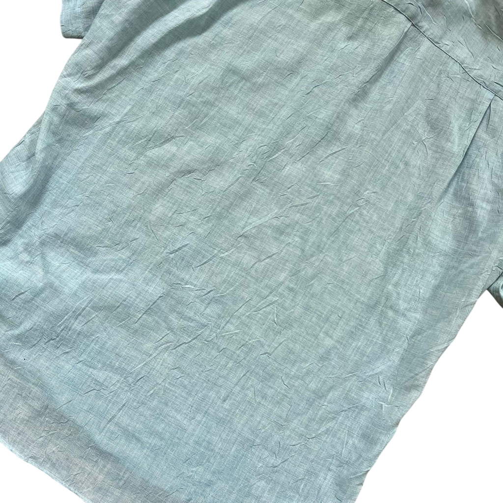 Vintage Issey Miyake Wrinkle-Effect Short Sleeve Blue Shirt (Fits L)