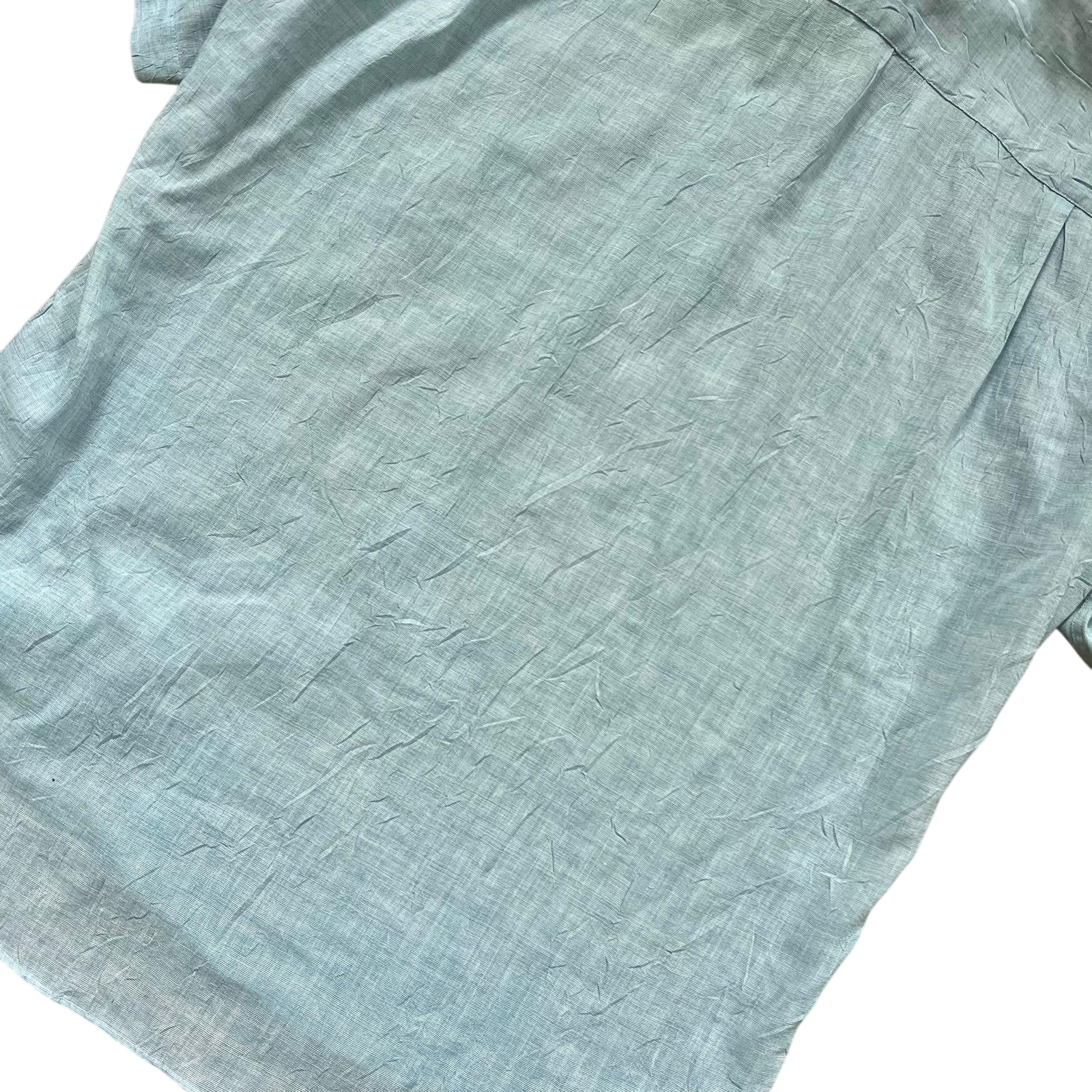 Vintage Issey Miyake Wrinkle-Effect Short Sleeve Blue Shirt (Fits L)