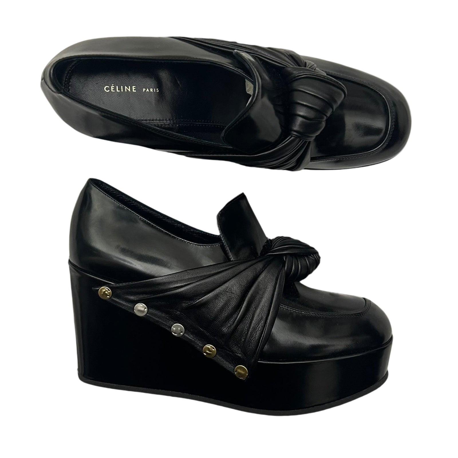 SS16 Celine by Phoebe Philo Twisted Bow Leather Platform Wedges (Size EU37)