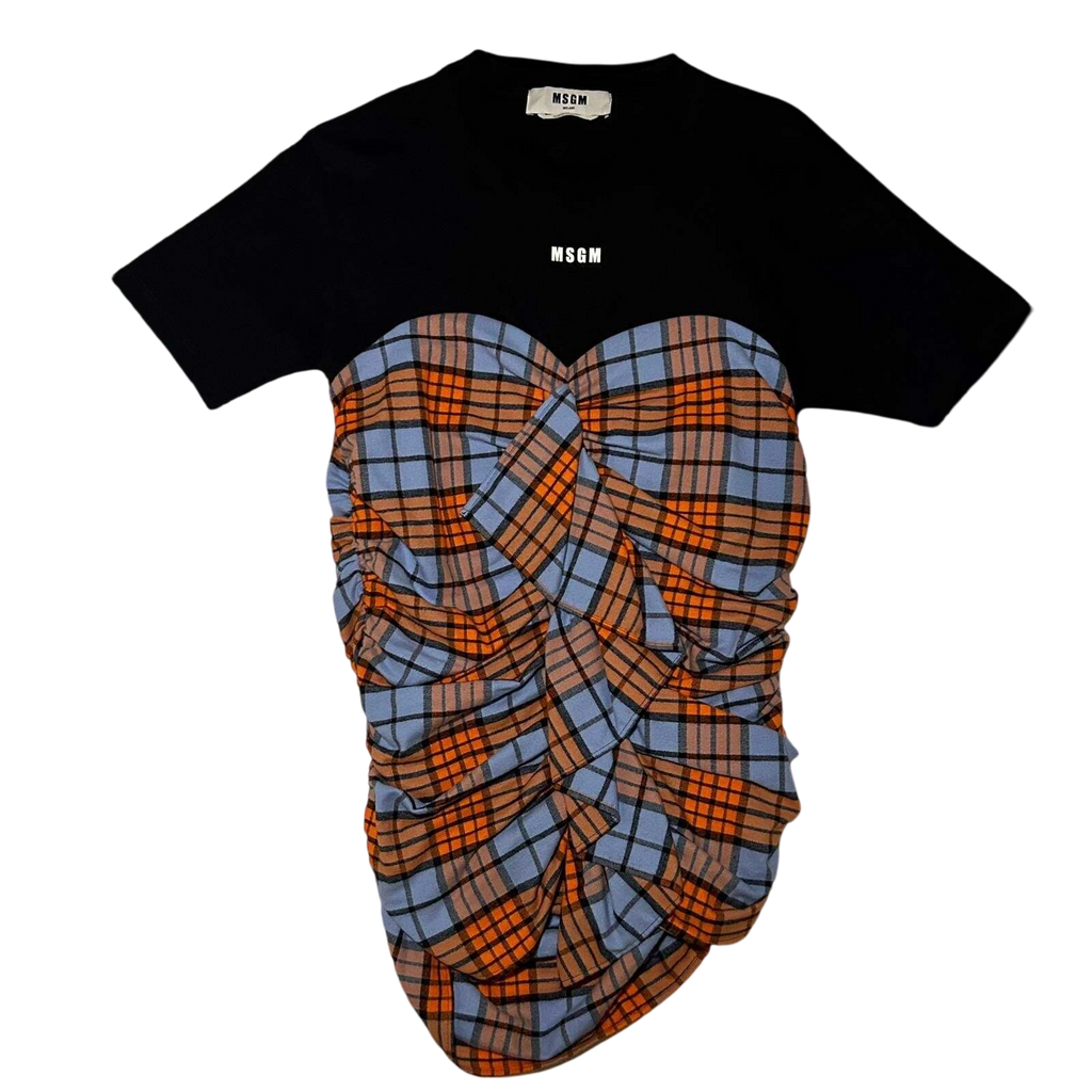 MSGM Tartan-Bustier Layered T-Shirt (Size M Womens)