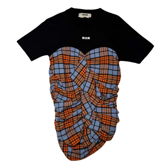 MSGM Tartan-Bustier Layered T-Shirt (Size M Womens)