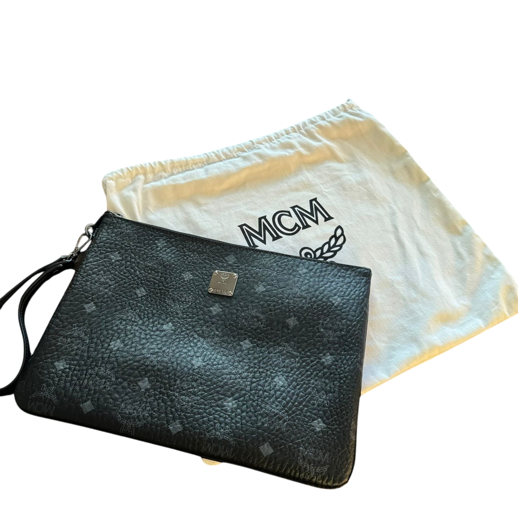 MCM Visetos Pattern Black Leather Clutch Bag