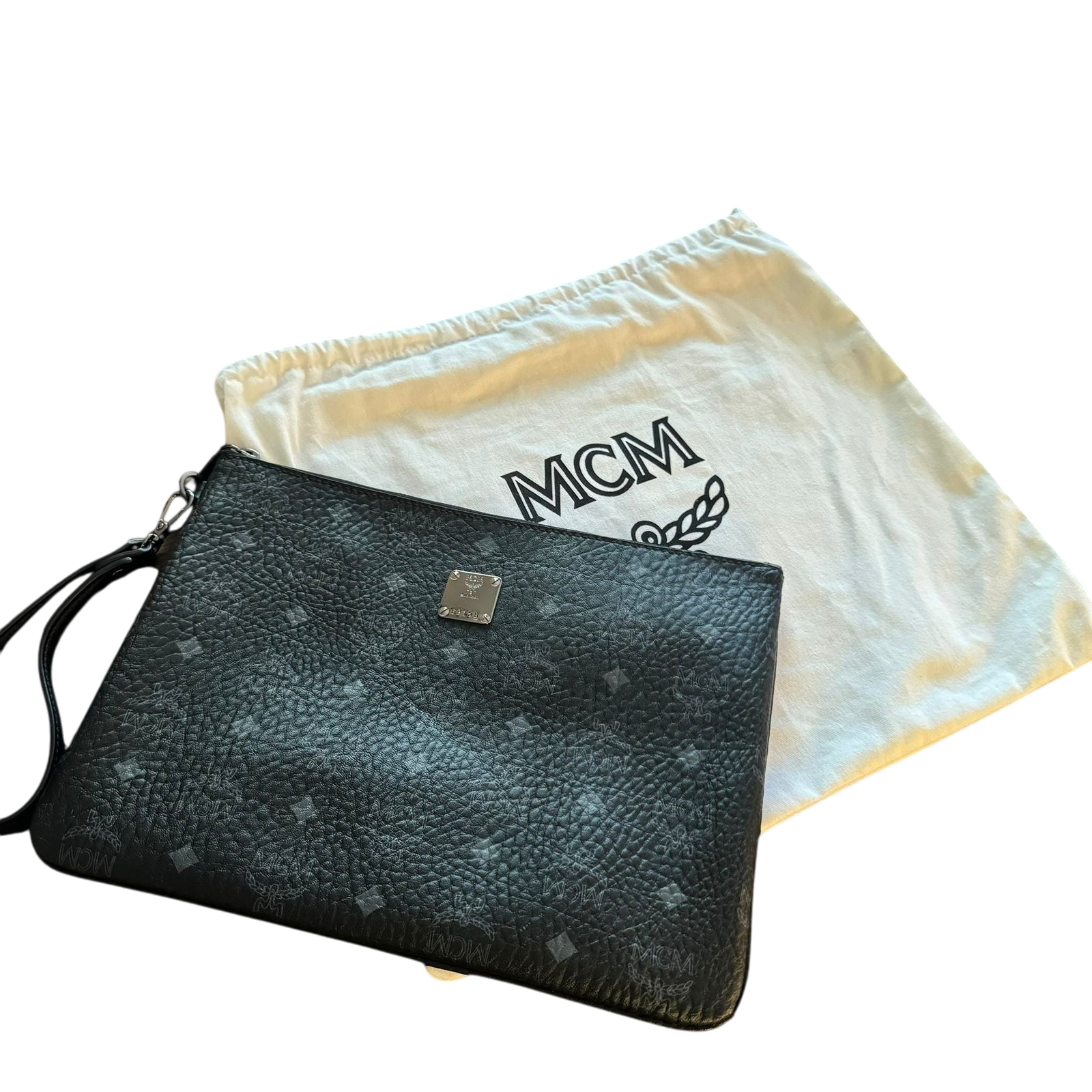 MCM Visetos Pattern Black Leather Clutch Bag