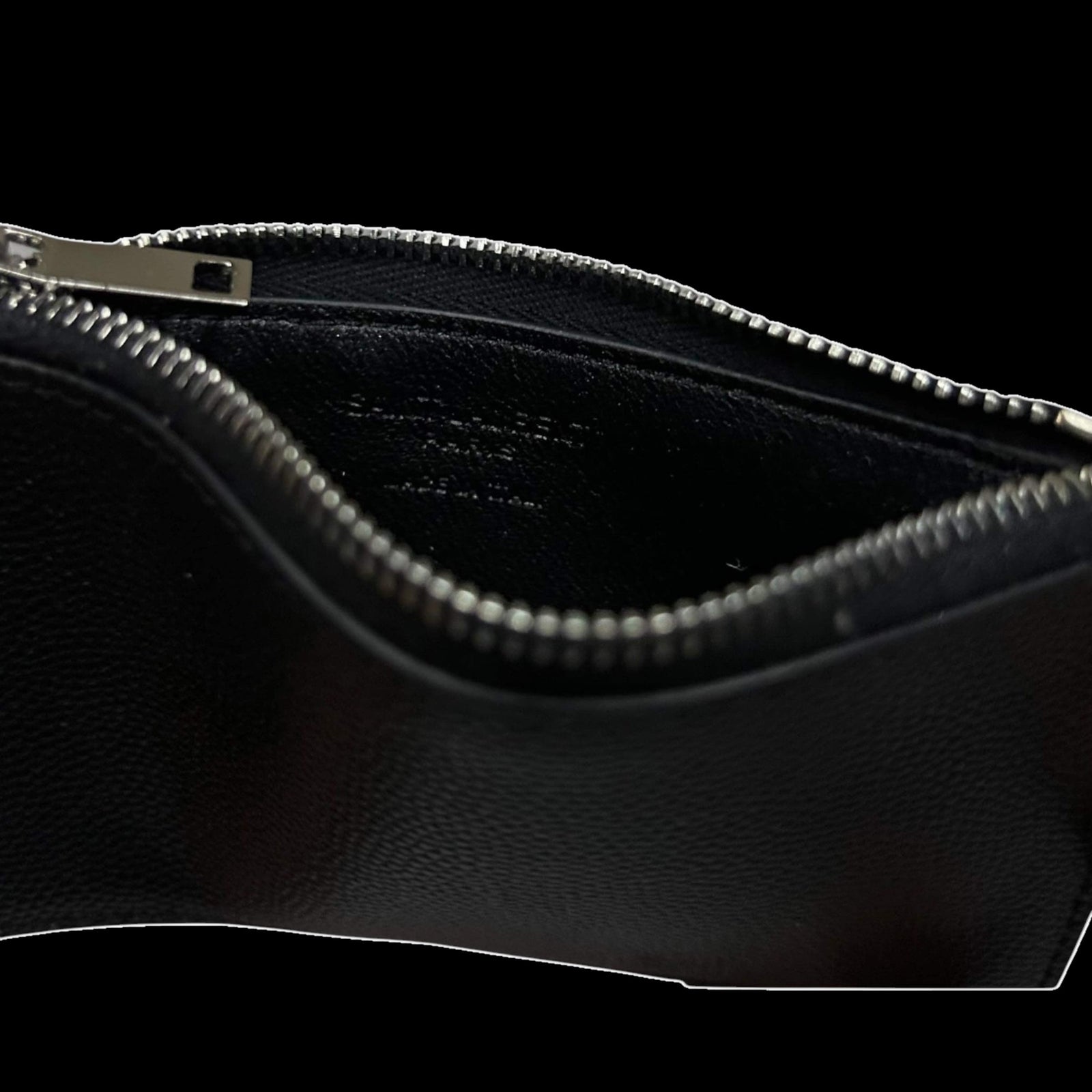Saint Laurent Grained Leather Fragment Zip Card Case Black