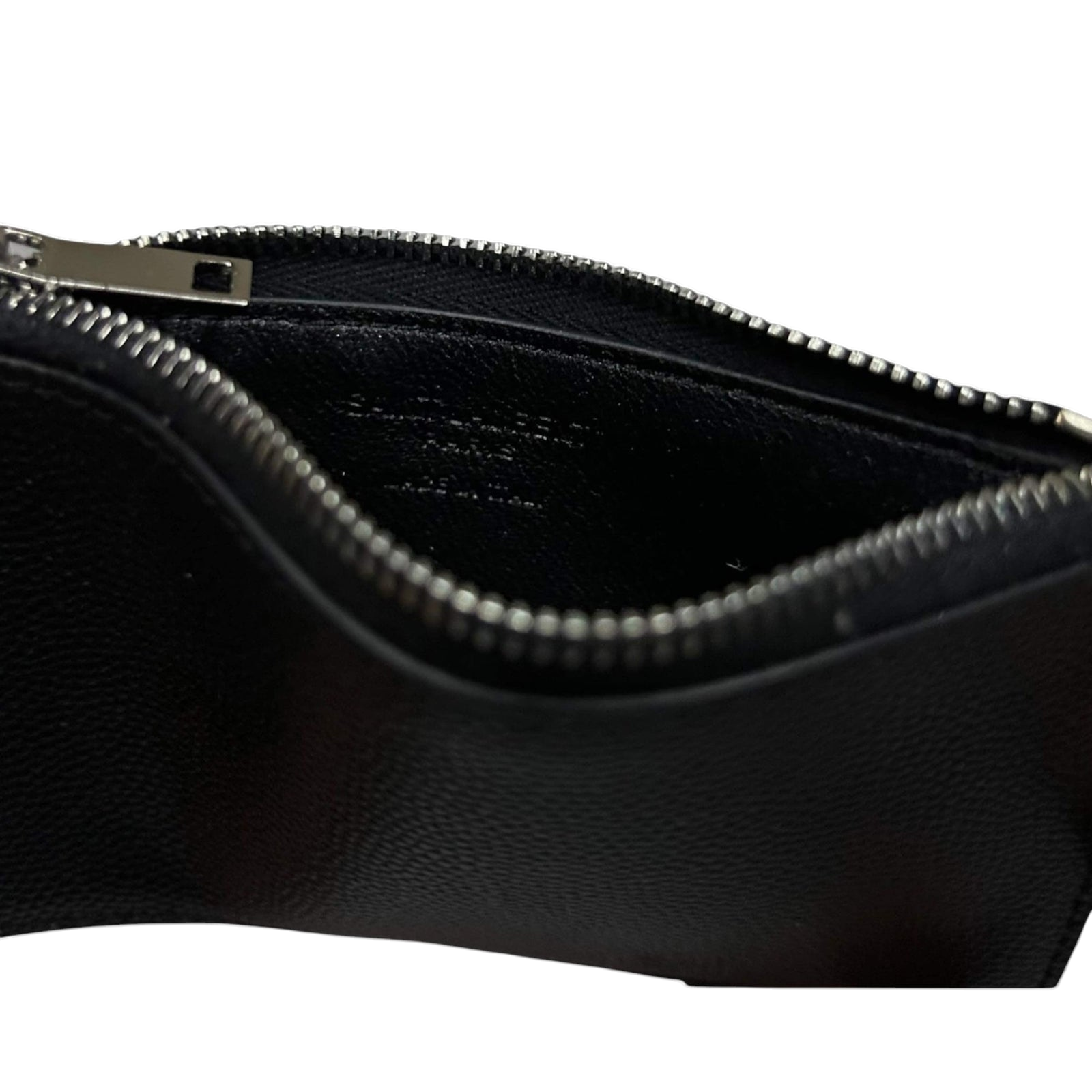 Saint Laurent Grained Leather Fragment Zip Card Case Black