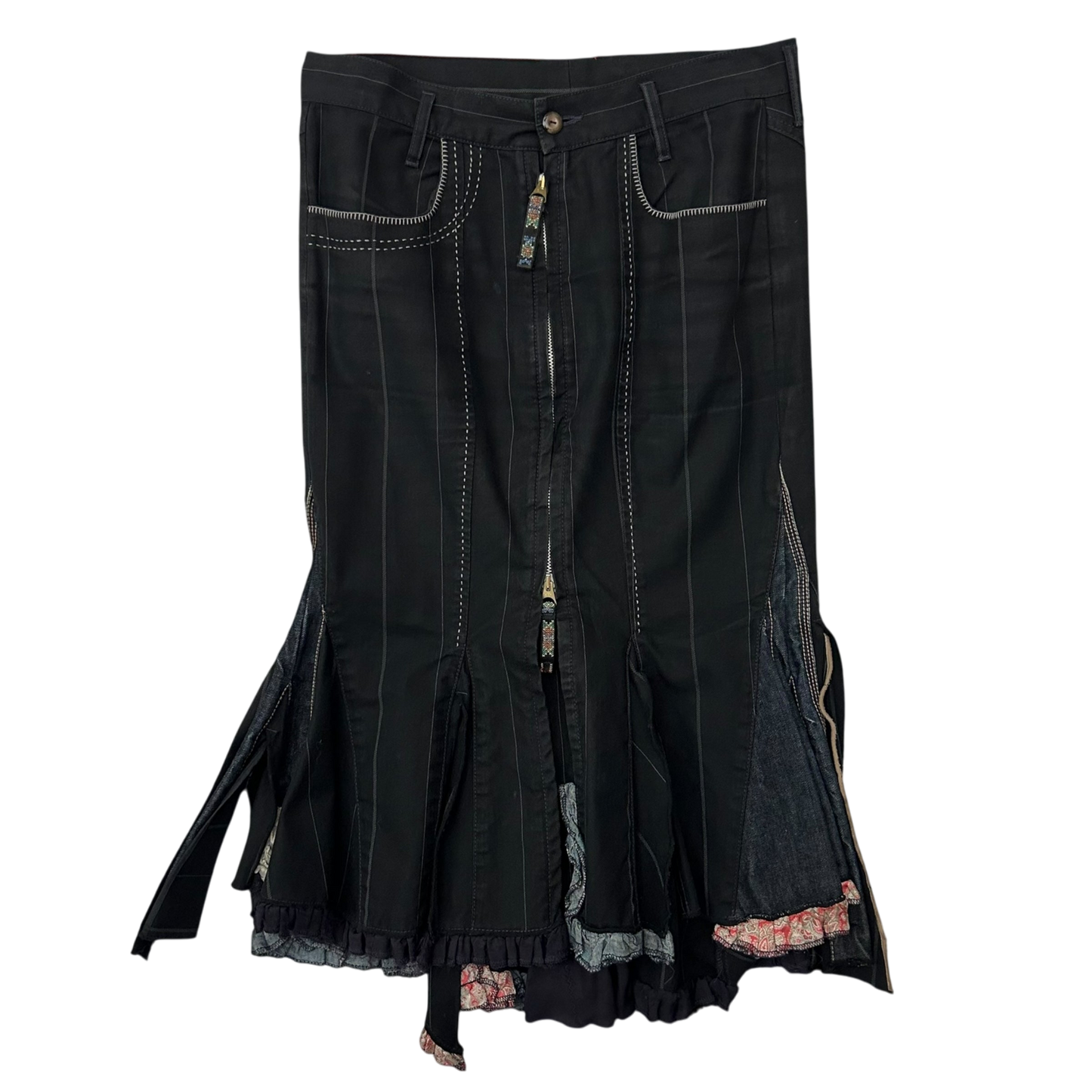 2000s Marithe Francois Girbaud Pinstripe Mermaid Skirt Black (Fits 30)