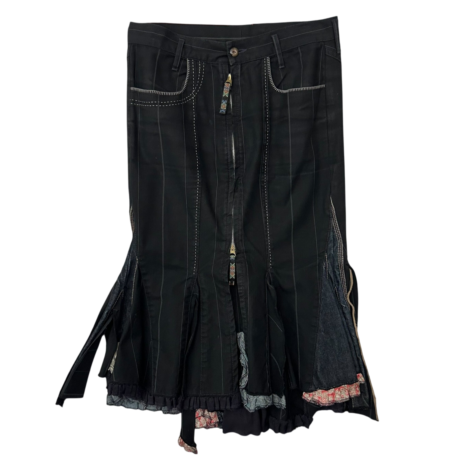 2000s Marithe Francois Girbaud Pinstripe Mermaid Skirt Black (Fits 30)